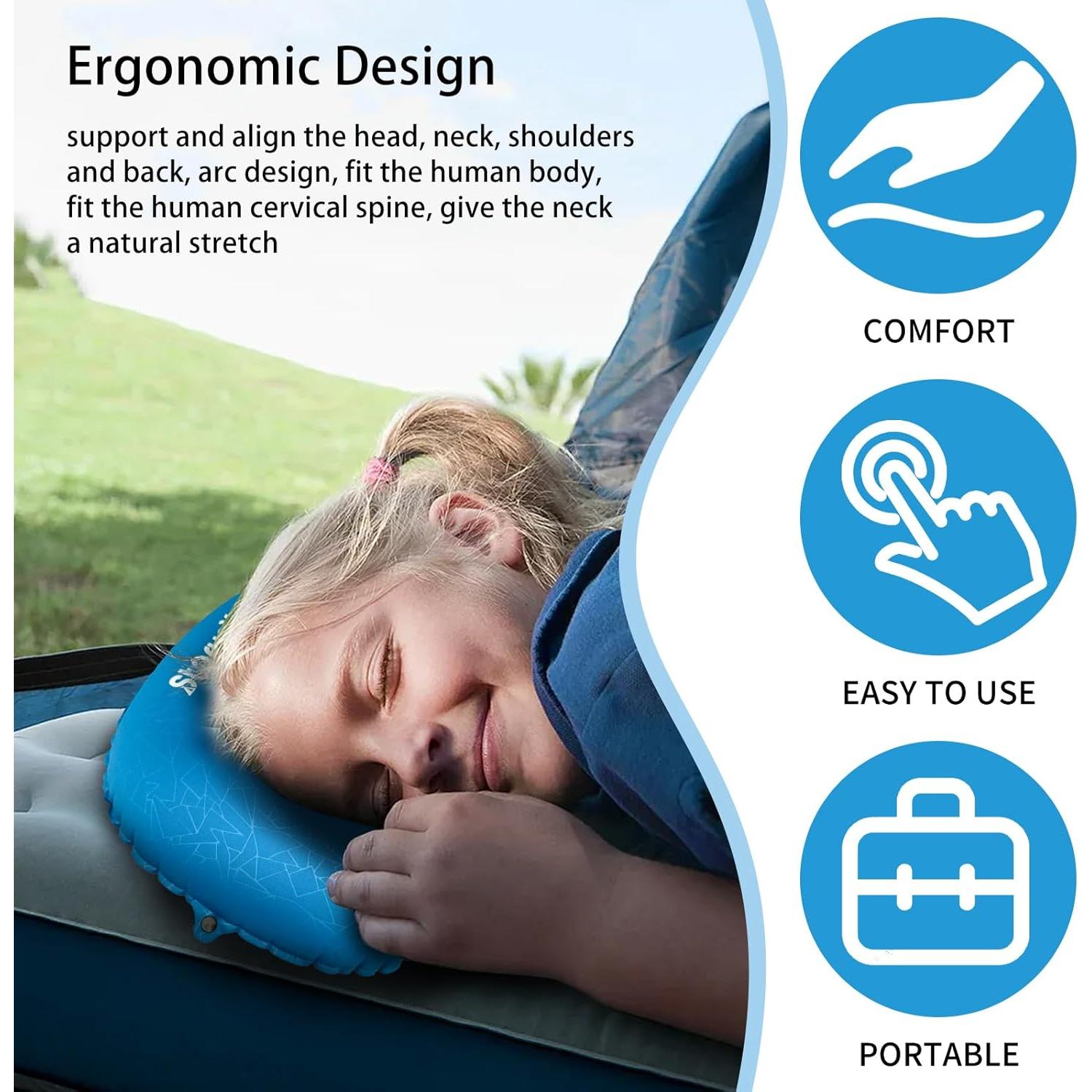 Almohada Inflable de Camping StarunXnc Ergonómica Azul