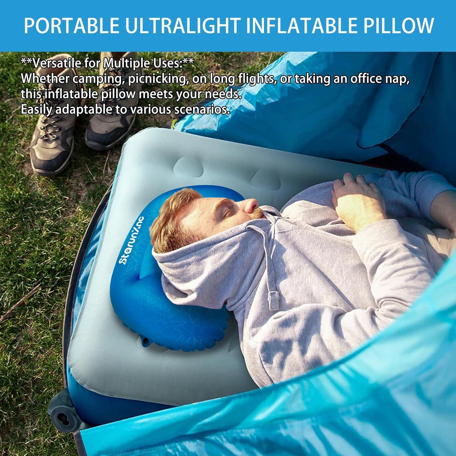 Almohada Inflable de Camping StarunXnc Ergonómica Azul