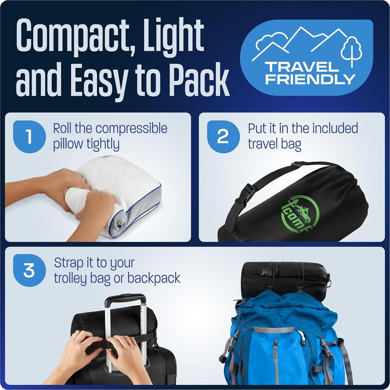 Paquete de 2 Almohadas de Camping TCOMF - Espuma de Memoria