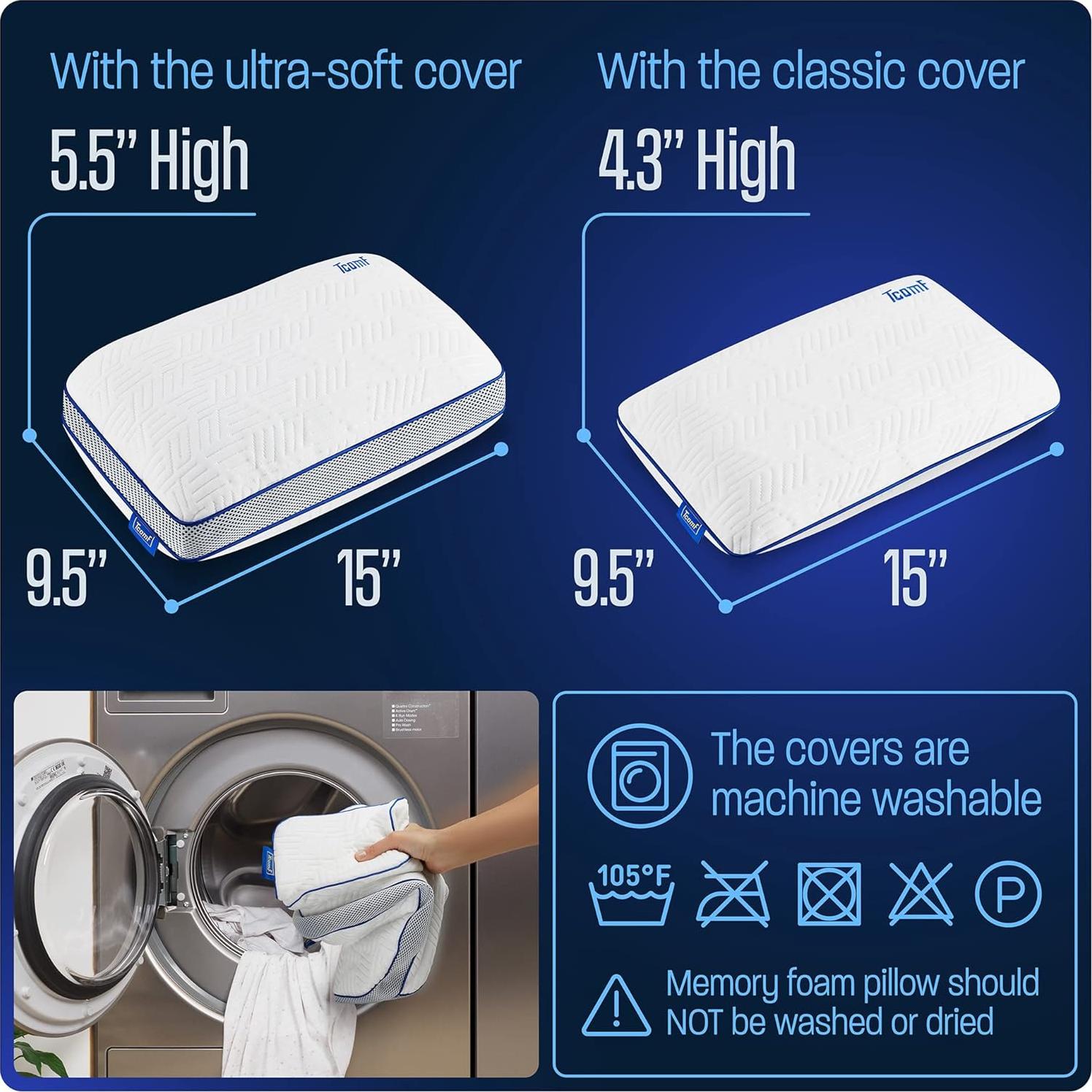 Paquete de 2 Almohadas de Camping TCOMF - Espuma de Memoria