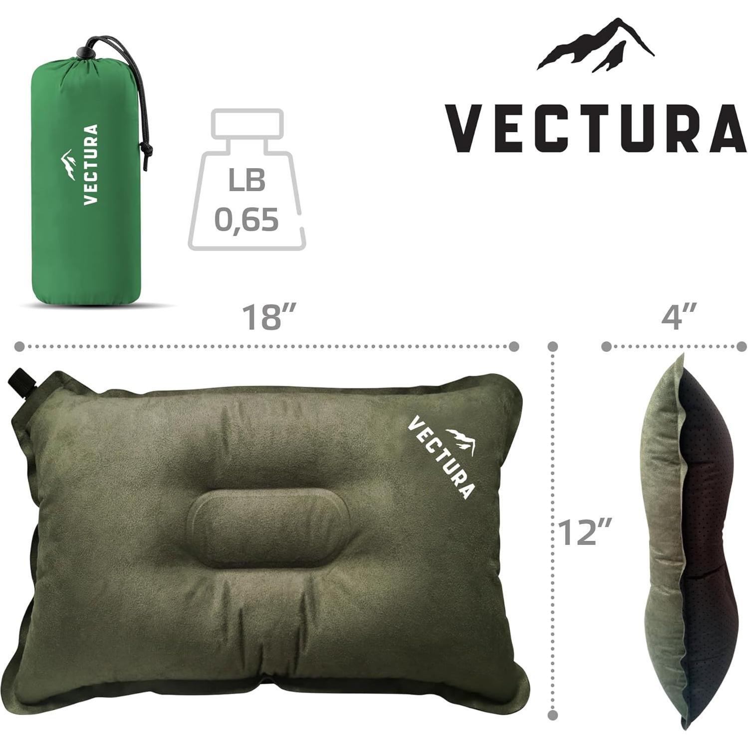Almohada de Camping Autoinflable Vectura Verde Oliva 45x30cm