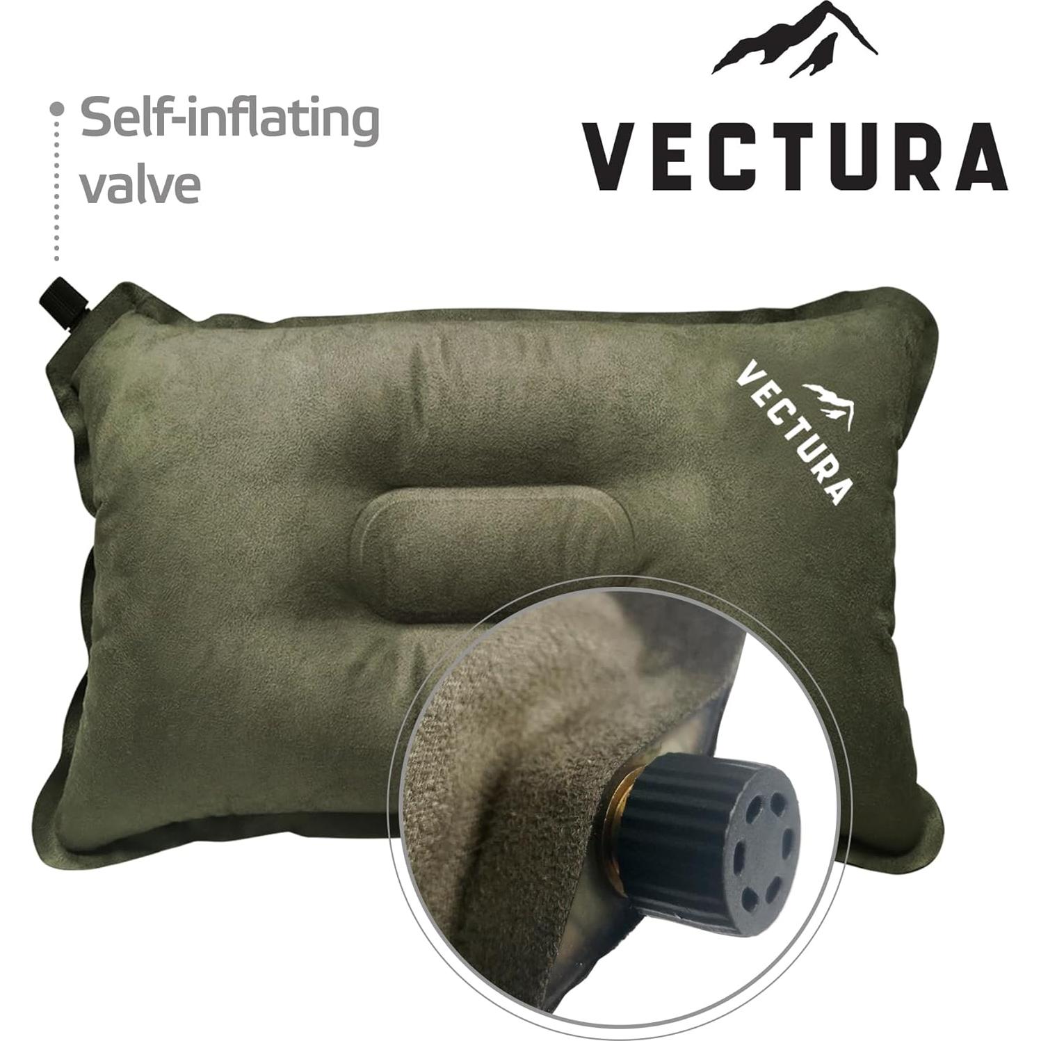 Almohada de Camping Autoinflable Vectura Verde Oliva 45x30cm