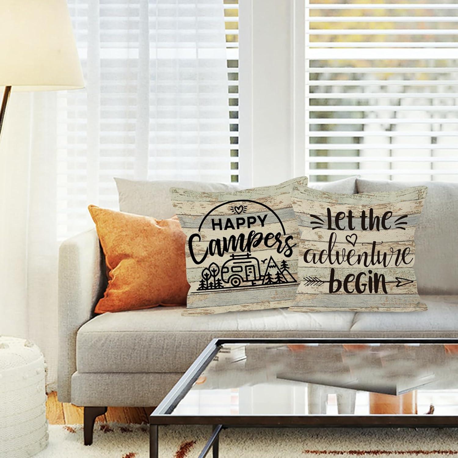 Fundas de Cojín Decorativas HUYAW Camping 45.72x45.72 cm Beige