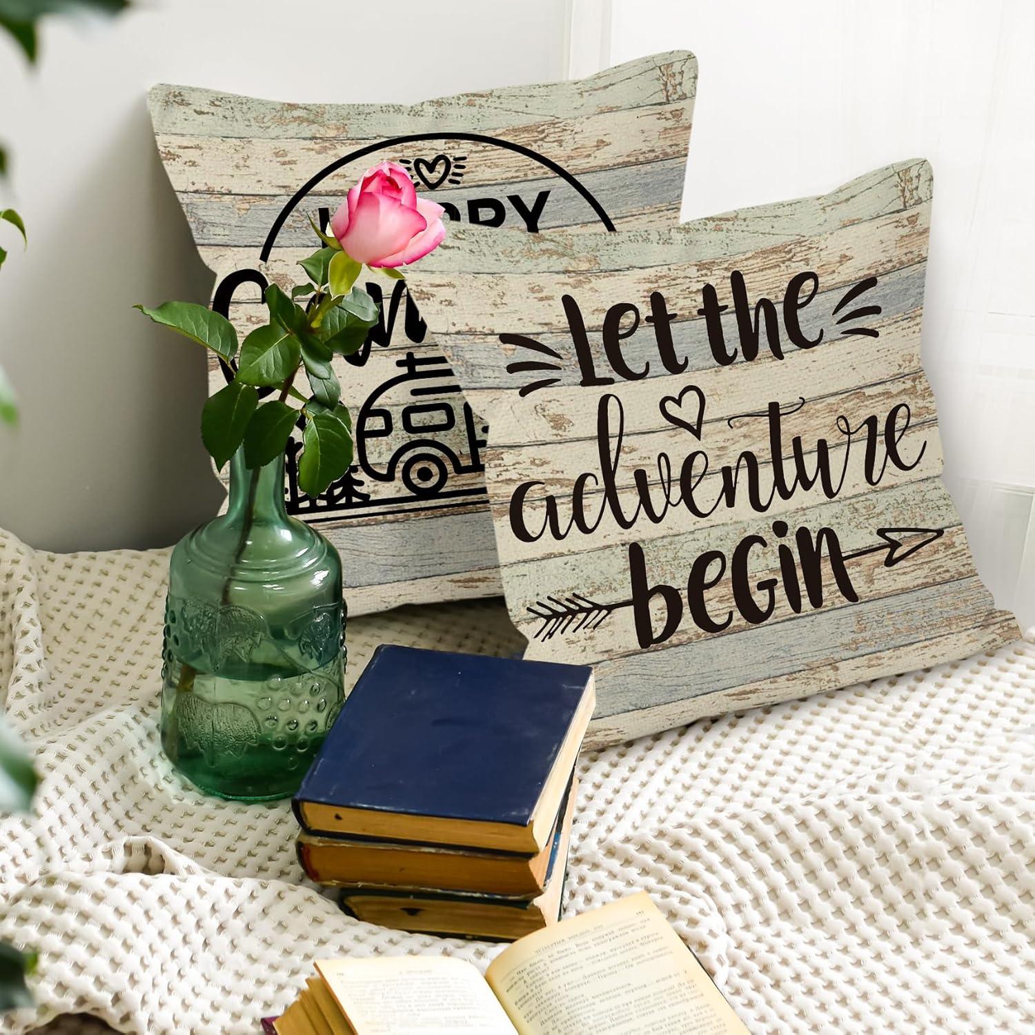 Fundas de Cojín Decorativas HUYAW Camping 45.72x45.72 cm Beige