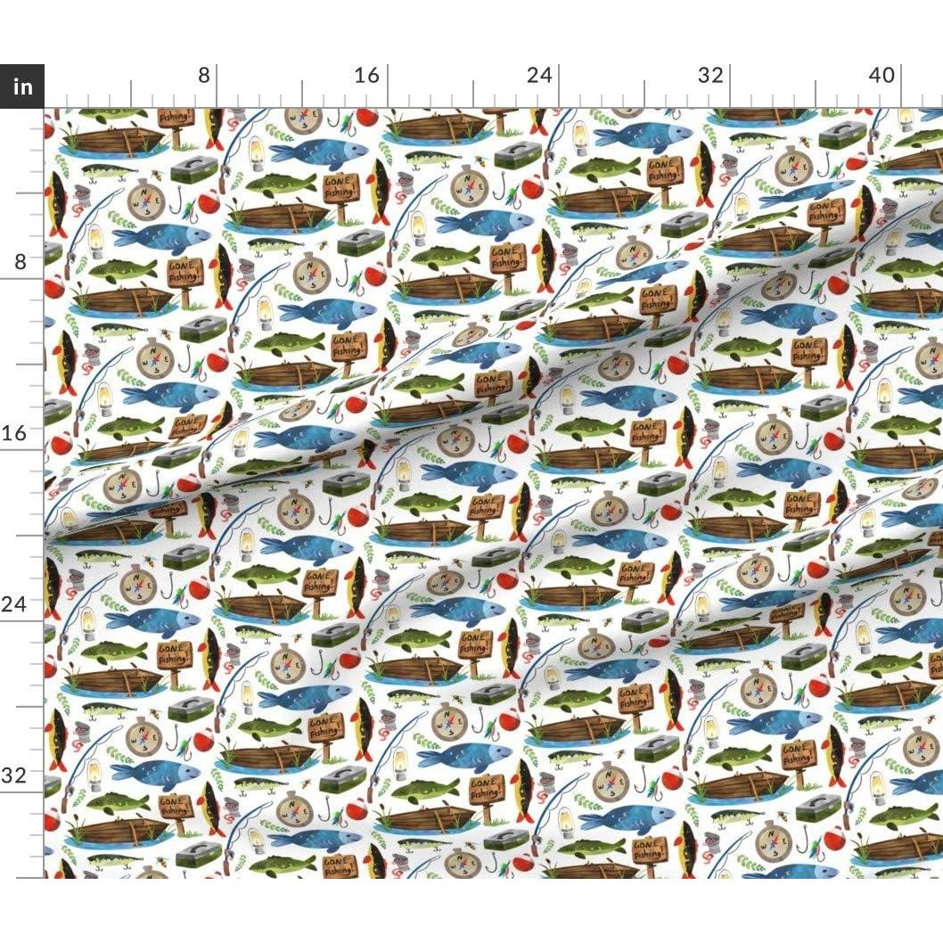Tela de Algodón Spoonflower - Escala de Pesca Niños 1 Yarda