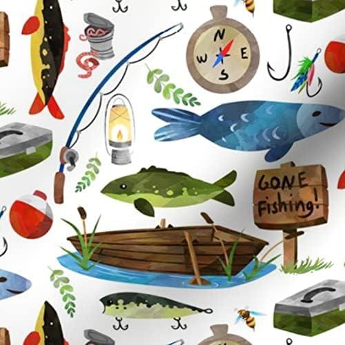 Tela de Algodón Spoonflower - Escala de Pesca Niños 1 Yarda