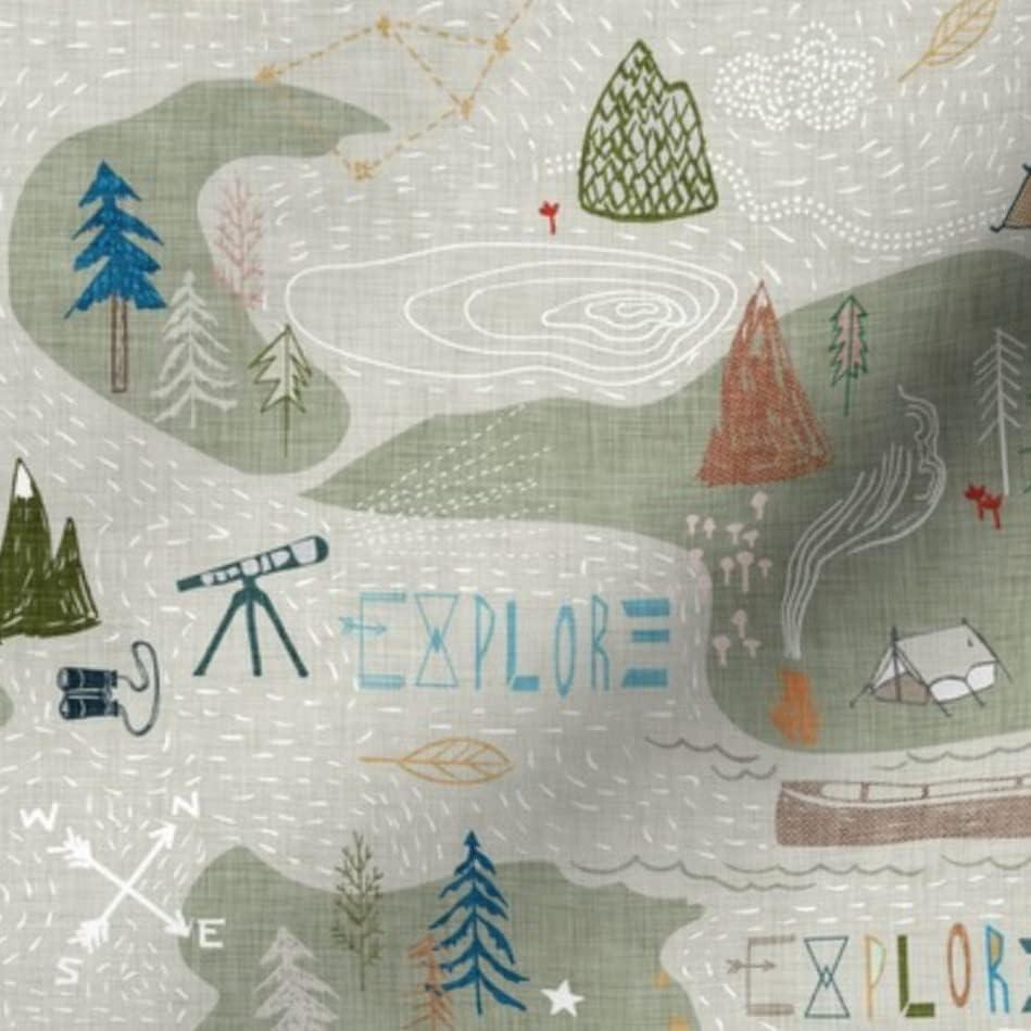 Tela de Algodón Spoonflower Mapa de Montaña 106.68 cm - Costura