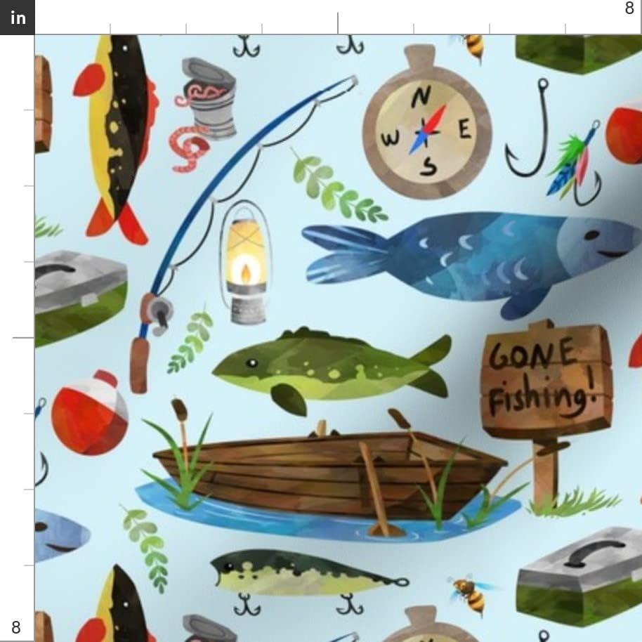 Tela Popelín de Algodón Spoonflower Pescado Azul Claro 106.68 cm