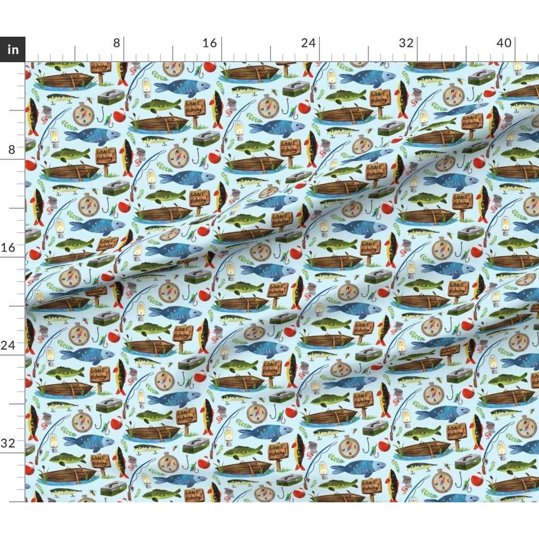 Tela Popelín de Algodón Spoonflower Pescado Azul Claro 106.68 cm