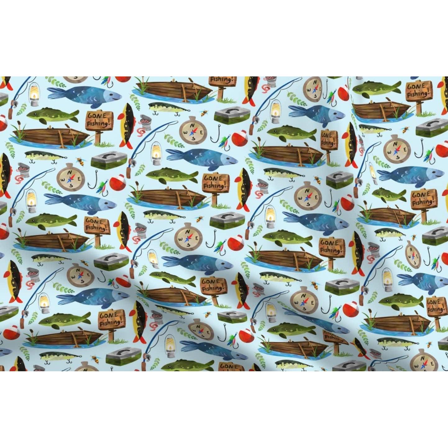 Tela Popelín de Algodón Spoonflower Pescado Azul Claro 106.68 cm
