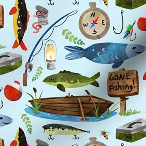 Tela Popelín de Algodón Spoonflower Pescado Azul Claro 106.68 cm