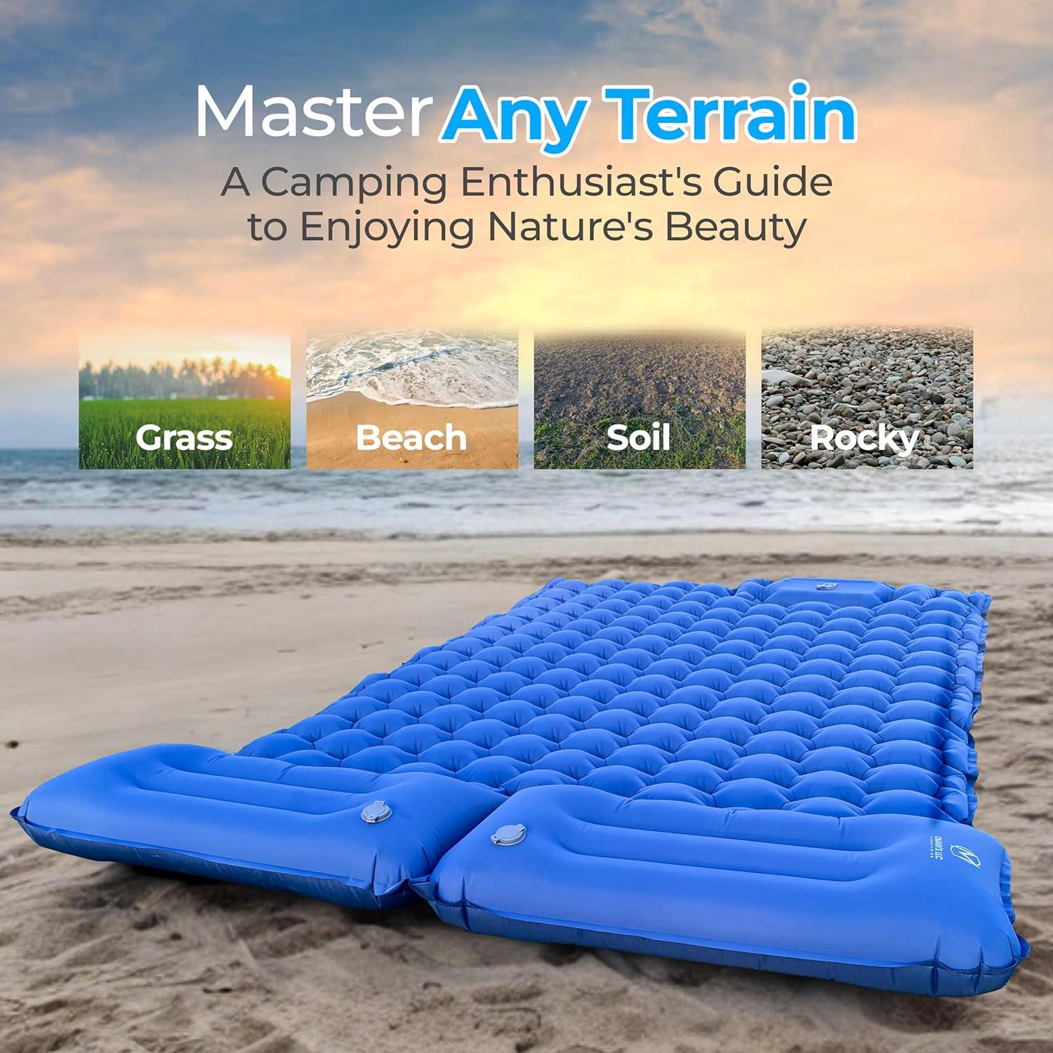 Omari’s Double Sleeping Pad for Camping, 3.6" Ultra-Thick Self Inflating Camping Pad 2 Person with Pillow Built-in Foot Pump with a Carry Bag