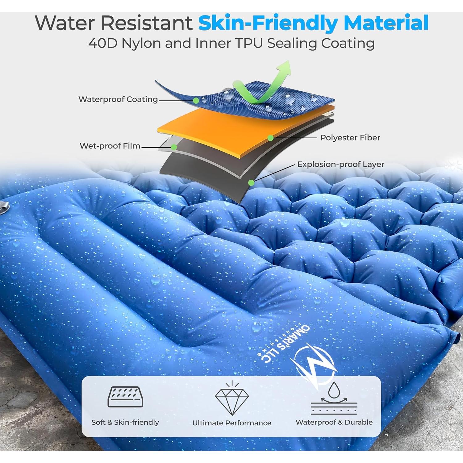 Omari’s Double Sleeping Pad for Camping, 3.6" Ultra-Thick Self Inflating Camping Pad 2 Person with Pillow Built-in Foot Pump with a Carry Bag