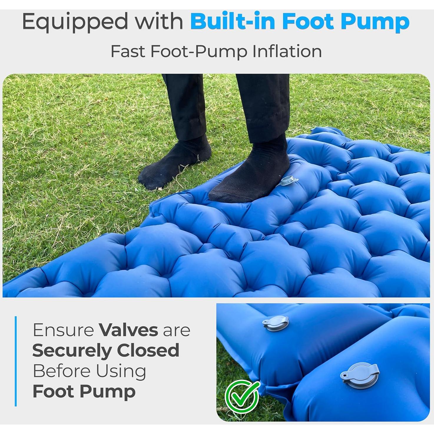 Omari’s Double Sleeping Pad for Camping, 3.6" Ultra-Thick Self Inflating Camping Pad 2 Person with Pillow Built-in Foot Pump with a Carry Bag