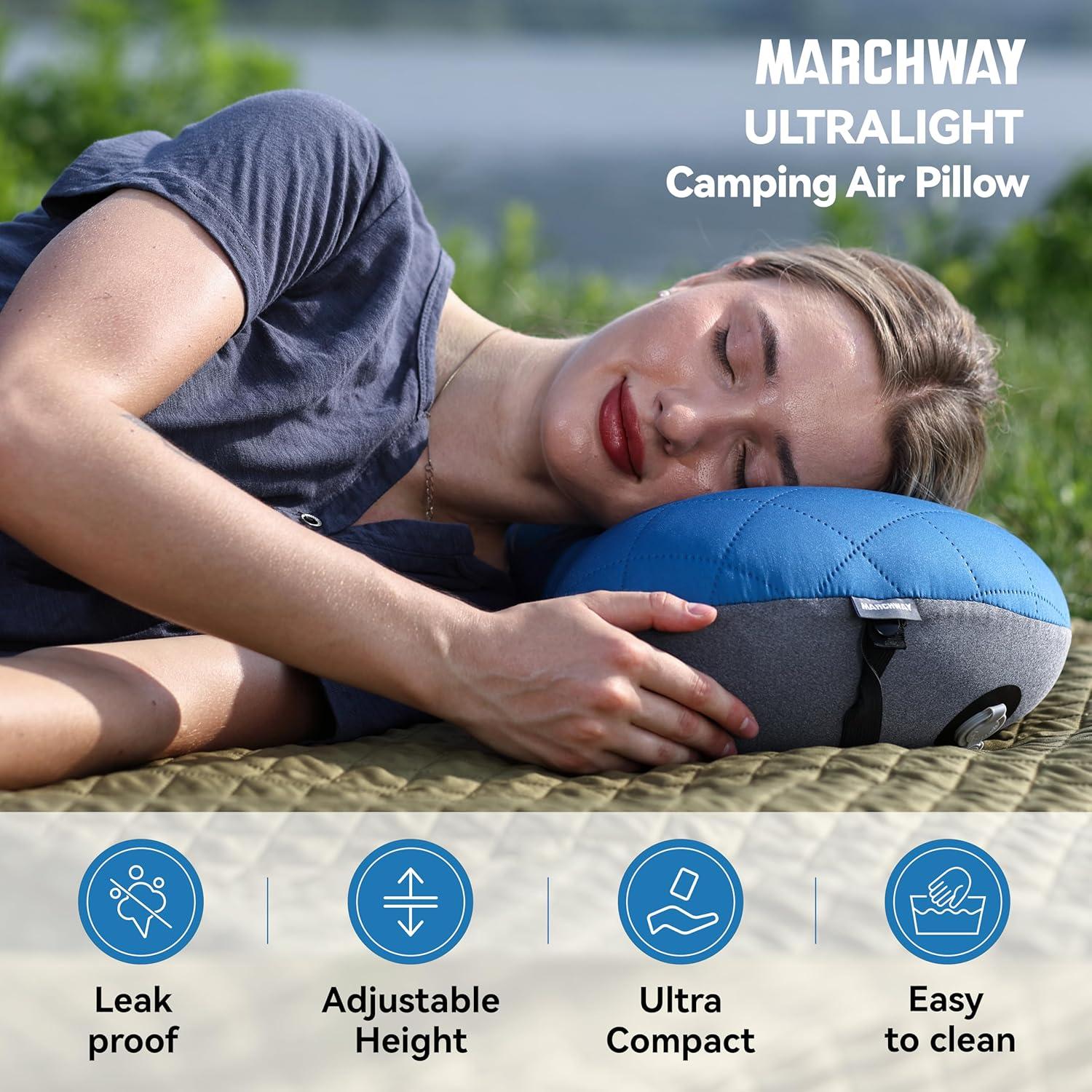 Almohada Inflable Ultraligera MARCHWAY para Camping Azul
