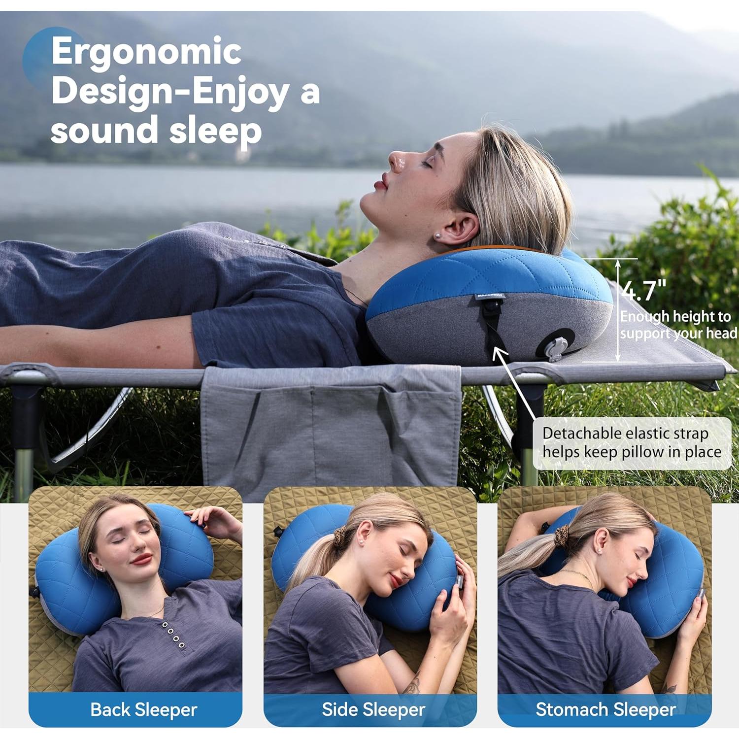 Almohada Inflable Ultraligera MARCHWAY para Camping Azul