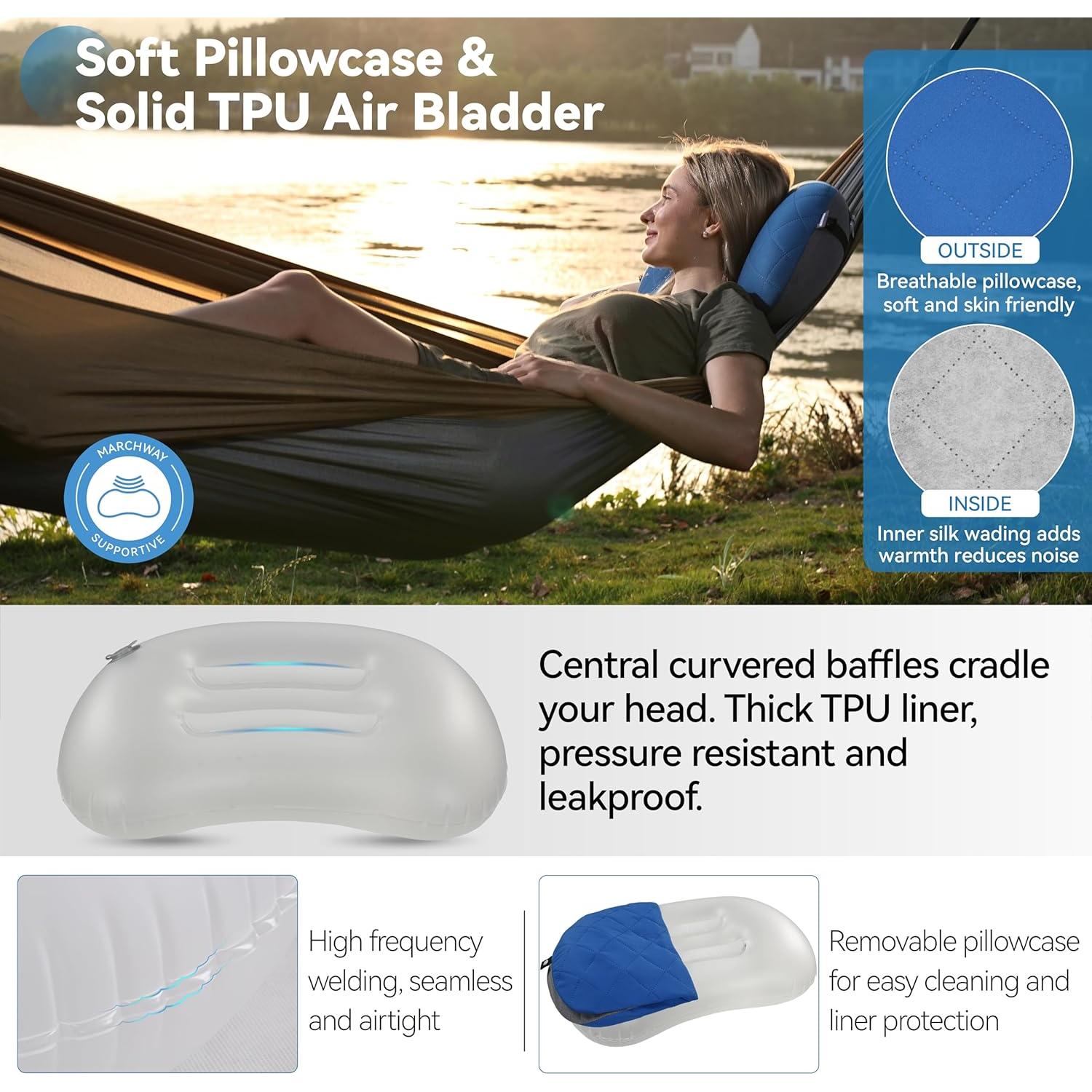 Almohada Inflable Ultraligera MARCHWAY para Camping Azul