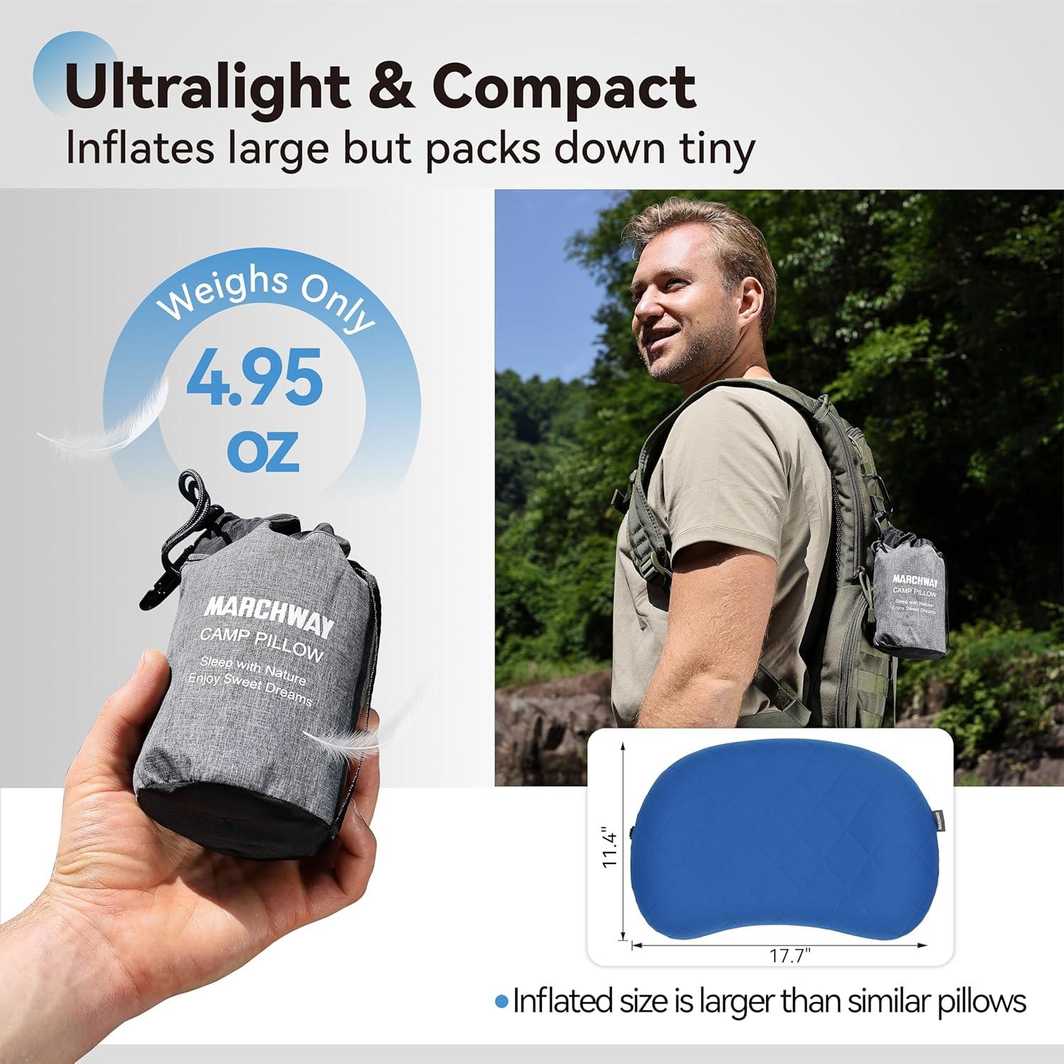 Almohada Inflable Ultraligera MARCHWAY para Camping Azul