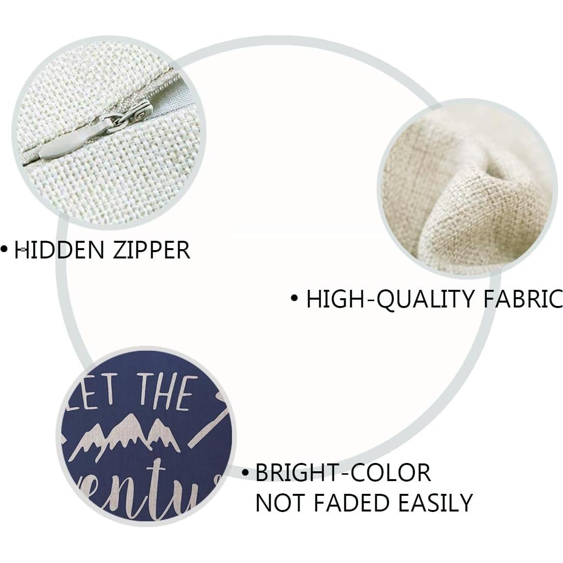 Adventure Arrow Throw Pillow Covers Mountain Forest Pillowcases 18 x 18 Inch Let The Adventure Begin Decorative Cushion Covers for Cabin/Camper (Blue)