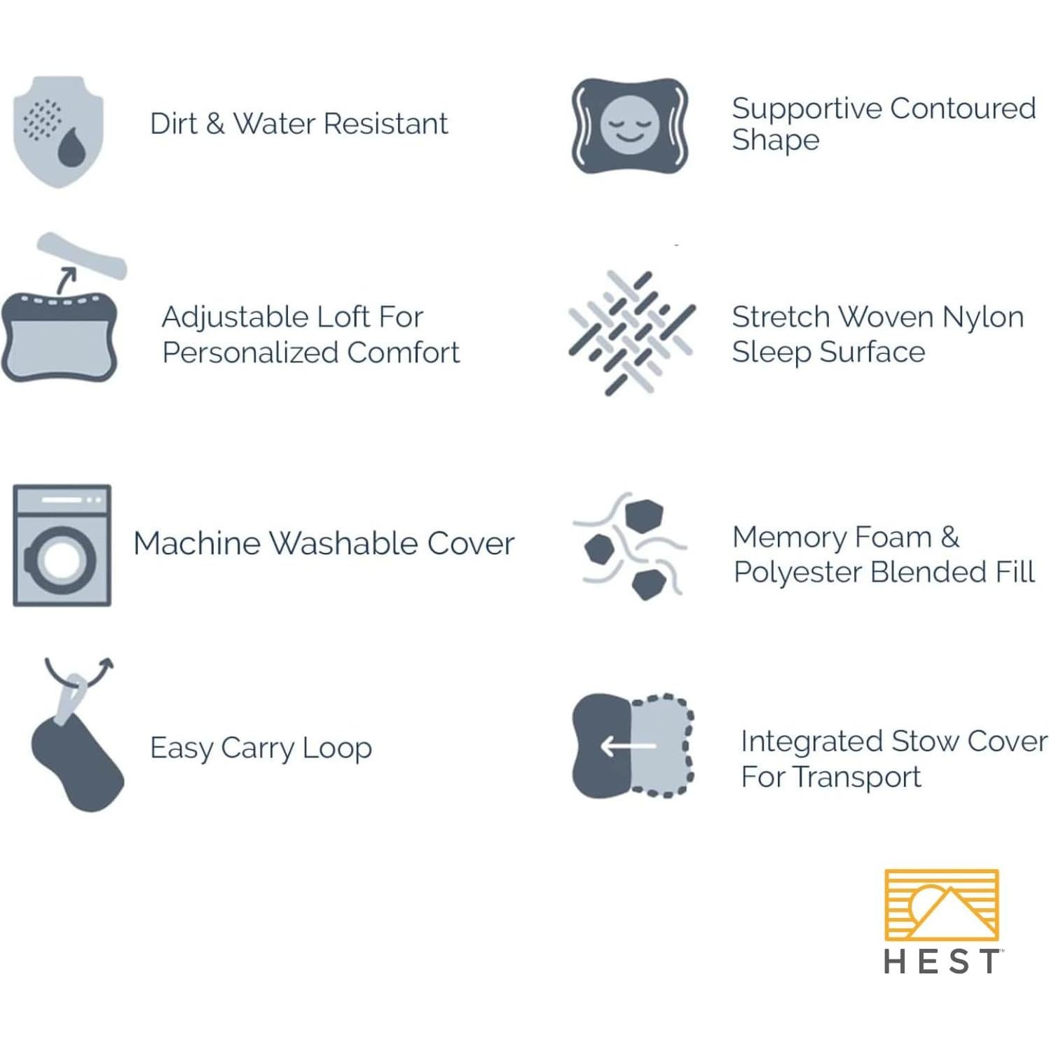 Almohada de Campamento HEST - Espuma de Memoria Plegable 25x38 cm