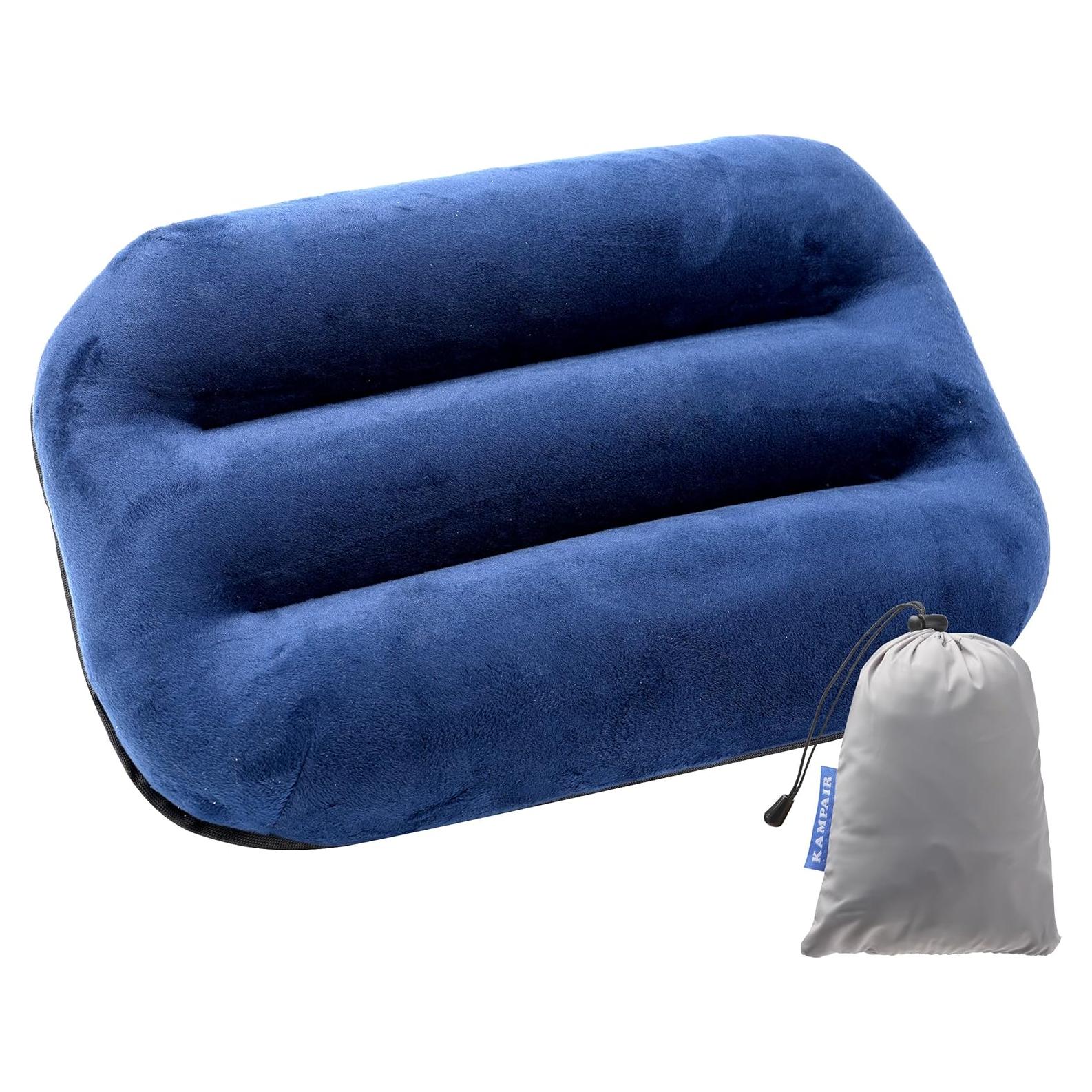 Ultralight Inflatable Camping Pillow for Sleeping – Soft Velvet Cover, Compact & Portable, Ergonomic Neck Support, Machine Washable Air Pillow, Perfect for Travel, Hiking, Backpacking – Blue