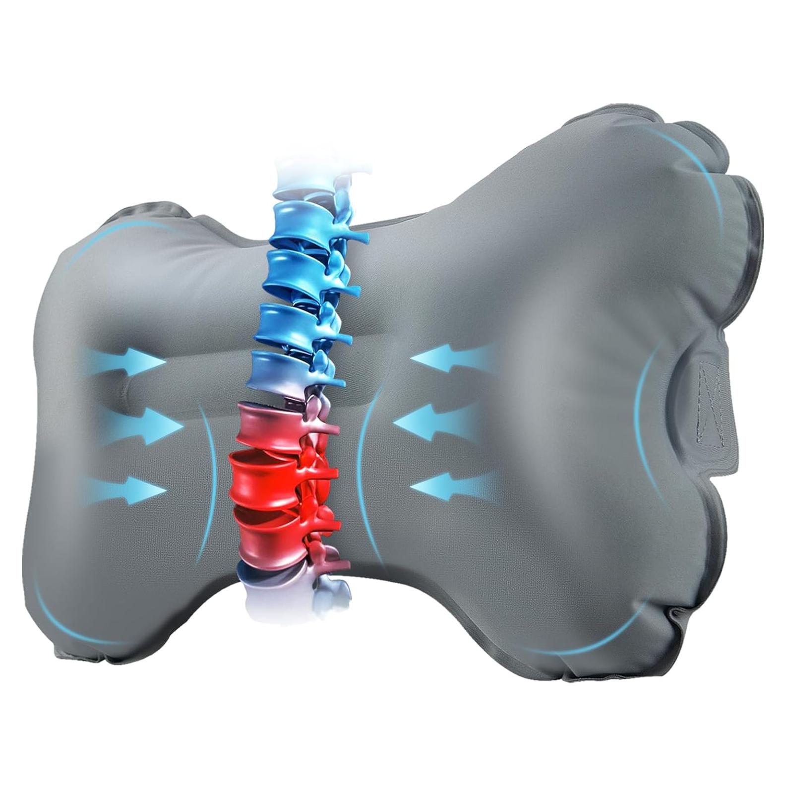 Travel Lumbar Pillow Inflatable Lumbar Support Pillow with Memory Foam, Back Support Pillow for Airplane Long Flight, Essential Travel Support Pillow for Women Men Kids