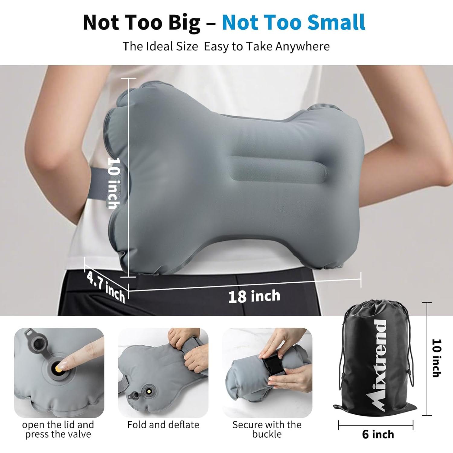 Travel Lumbar Pillow Inflatable Lumbar Support Pillow with Memory Foam, Back Support Pillow for Airplane Long Flight, Essential Travel Support Pillow for Women Men Kids