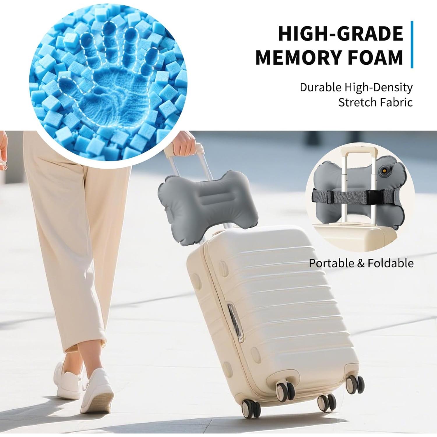 Travel Lumbar Pillow Inflatable Lumbar Support Pillow with Memory Foam, Back Support Pillow for Airplane Long Flight, Essential Travel Support Pillow for Women Men Kids