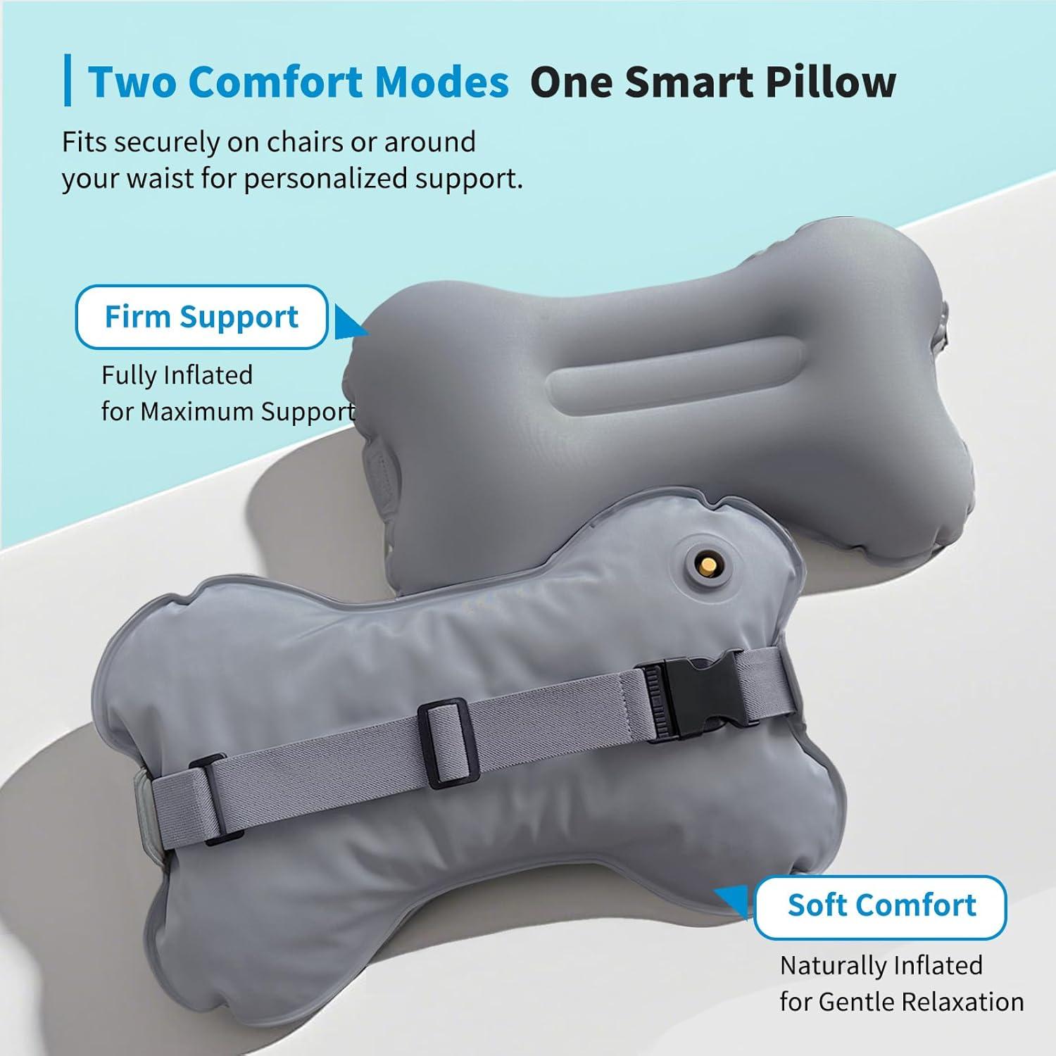 Travel Lumbar Pillow Inflatable Lumbar Support Pillow with Memory Foam, Back Support Pillow for Airplane Long Flight, Essential Travel Support Pillow for Women Men Kids