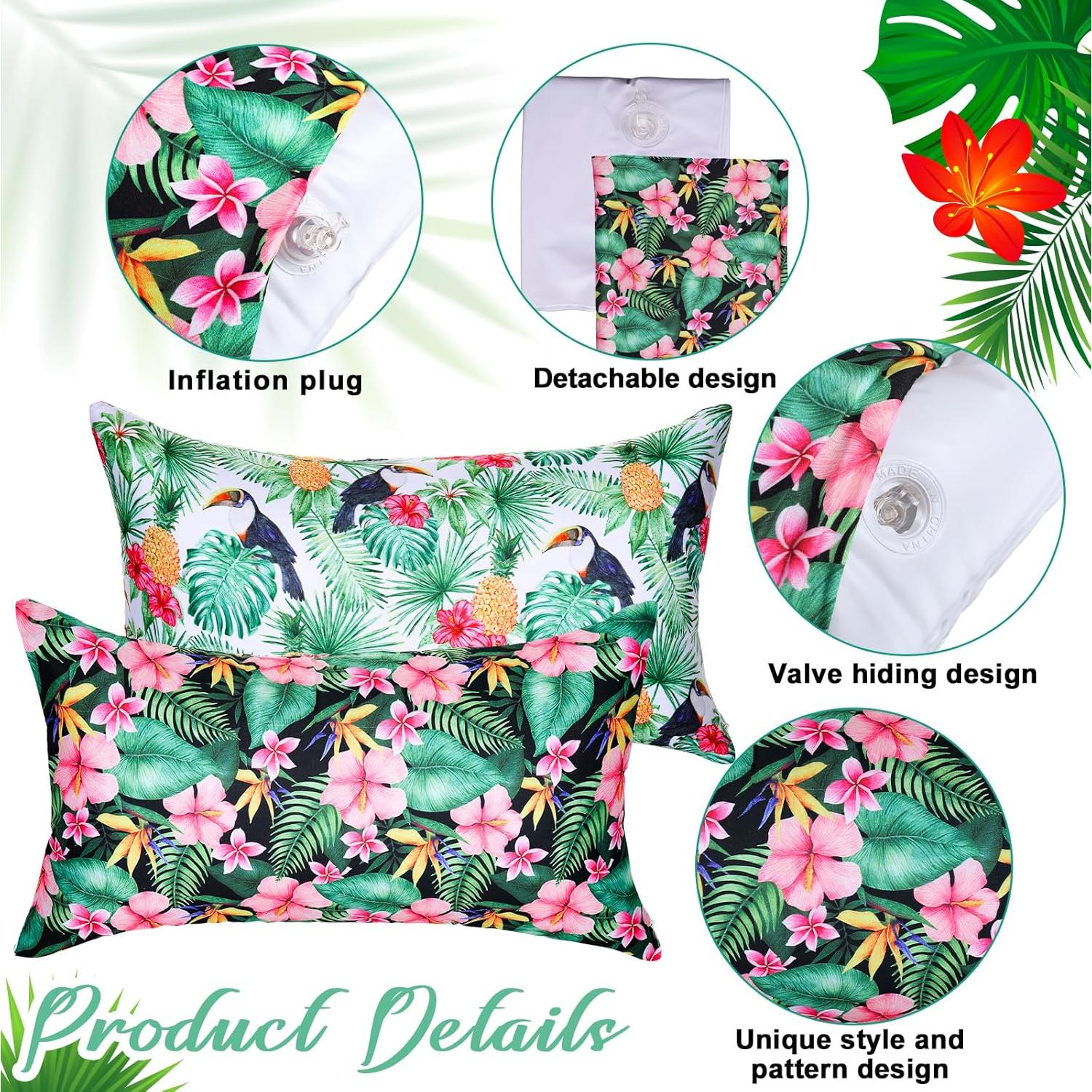 4 Almohadas Inflables de Playa Hollowfly con Fundas Tropicales