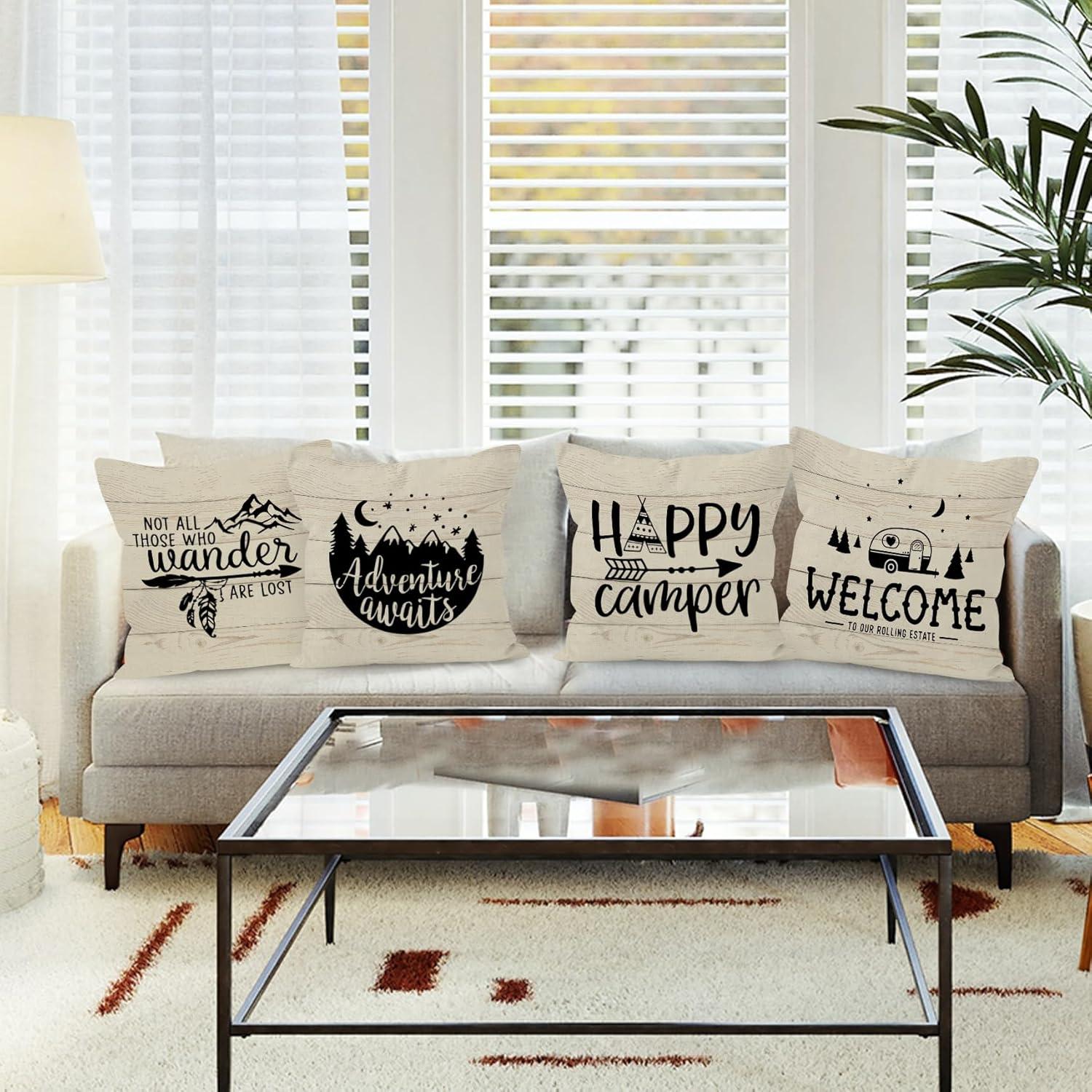 Fundas Decorativas para Cojines HUYAW Camping 45x45 cm - Juego de 4