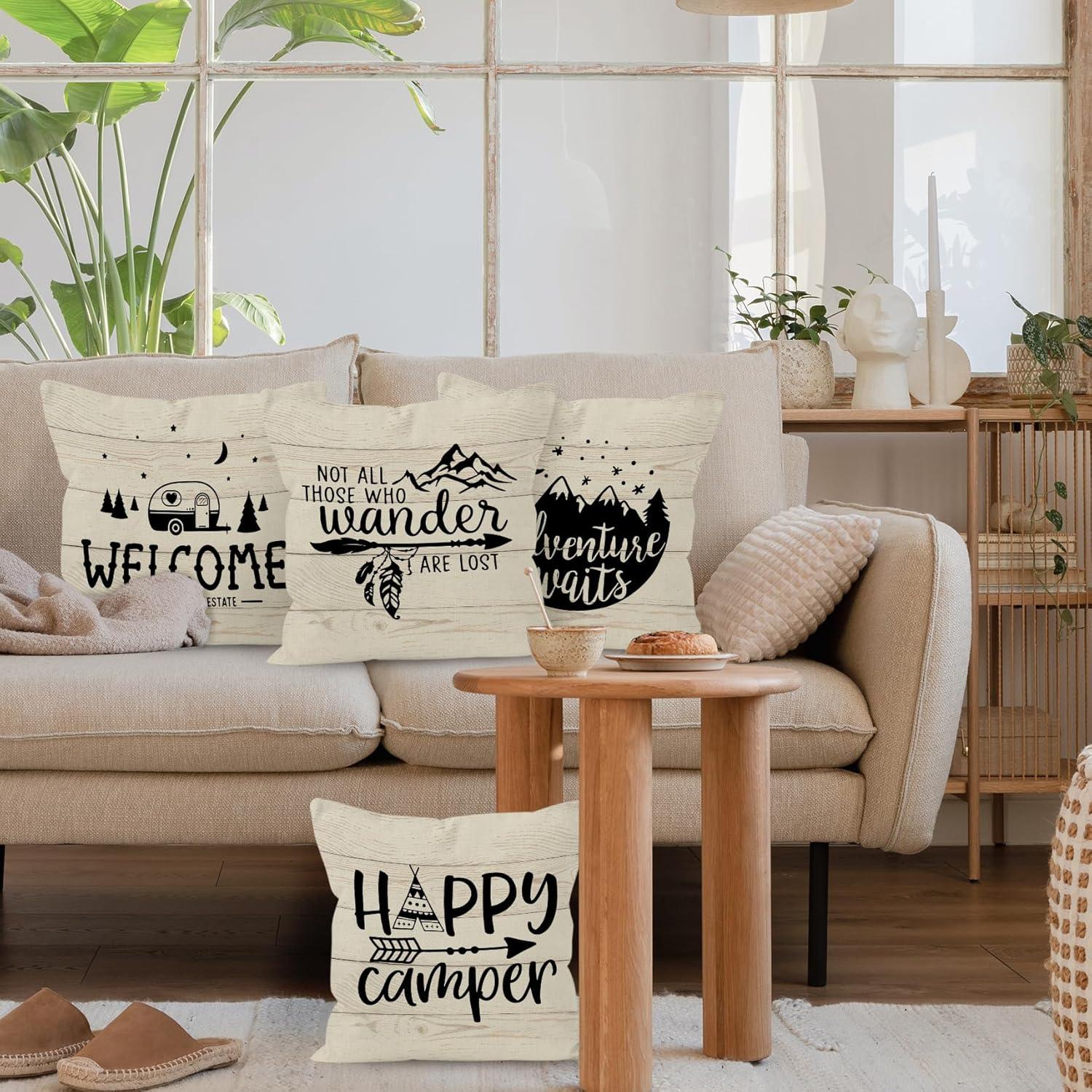 Fundas Decorativas para Cojines HUYAW Camping 45x45 cm - Juego de 4