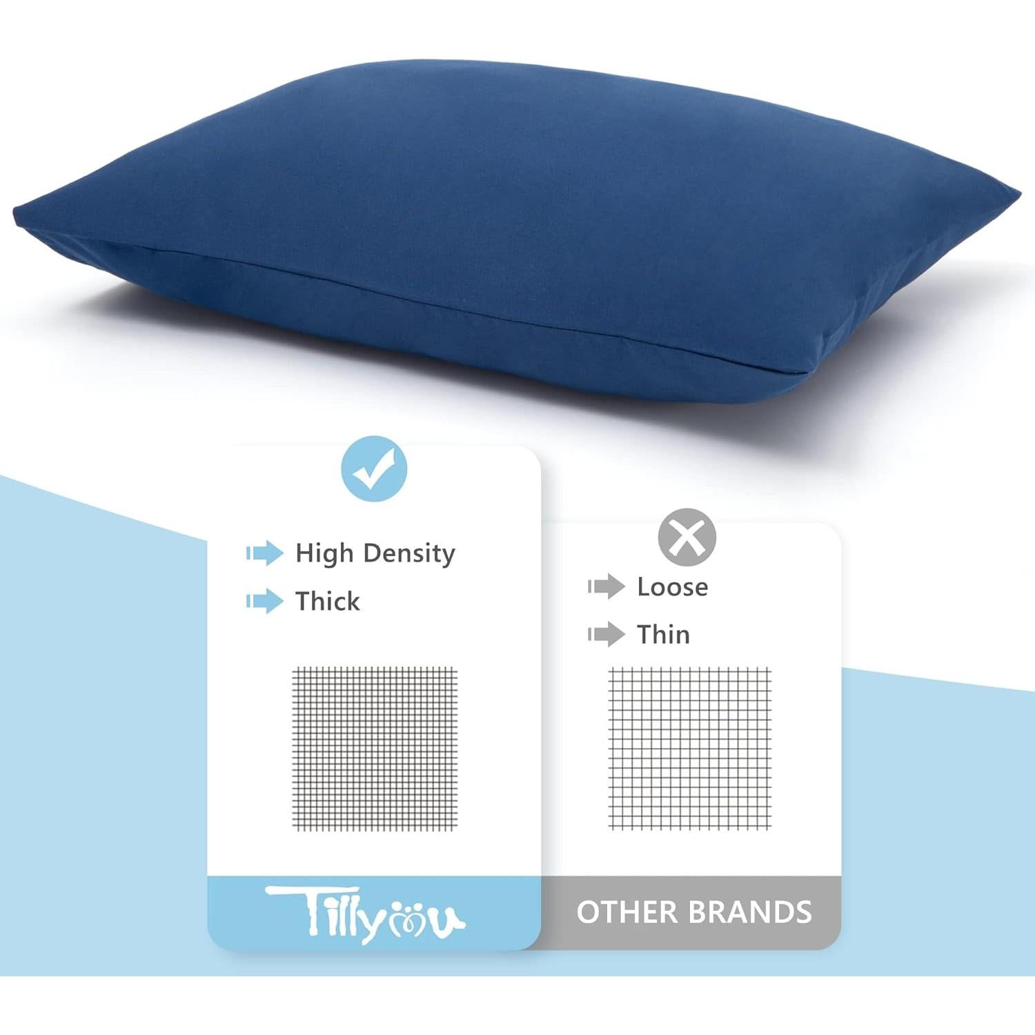 Funda de Almohada TILLYOU para Niños 33x46 cm Paquete de 2 Azul Marino
