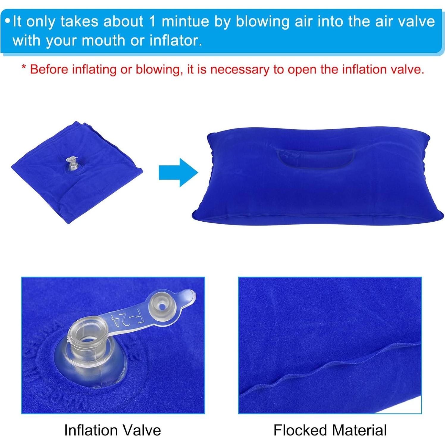 Almohada Inflable PATIKIL 2 Unidades Camping 38x24cm Azul