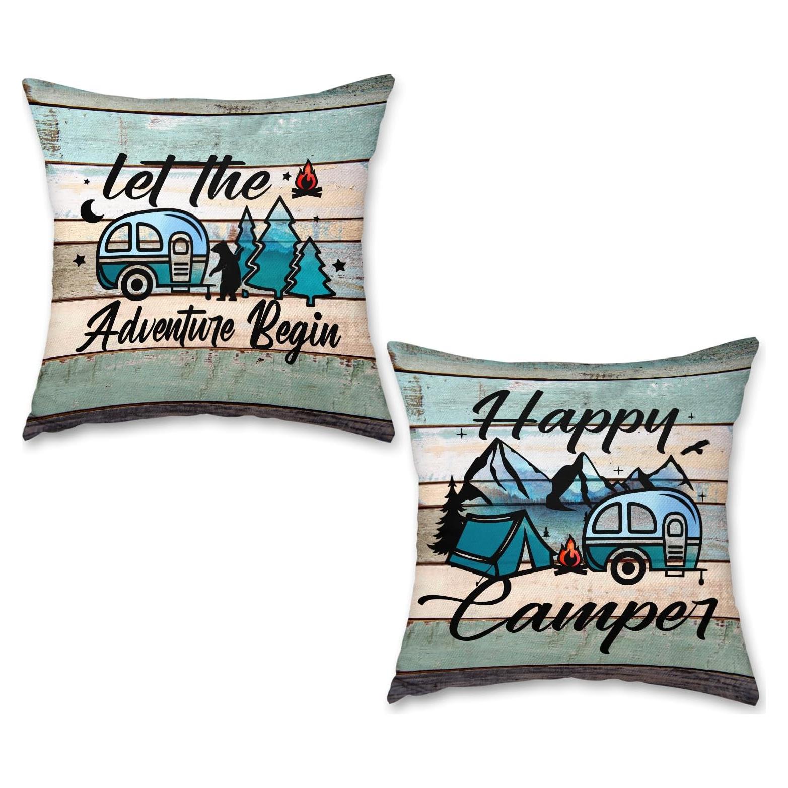 Funda de Almohada Decorativa ReHeBaZi Happy Camper 45x45 cm - Set de 2