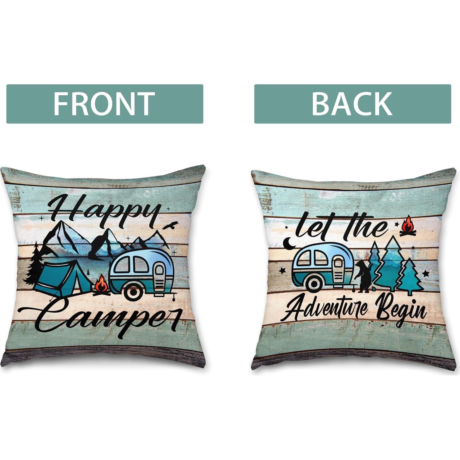 Funda de Almohada Decorativa ReHeBaZi Happy Camper 45x45 cm - Set de 2