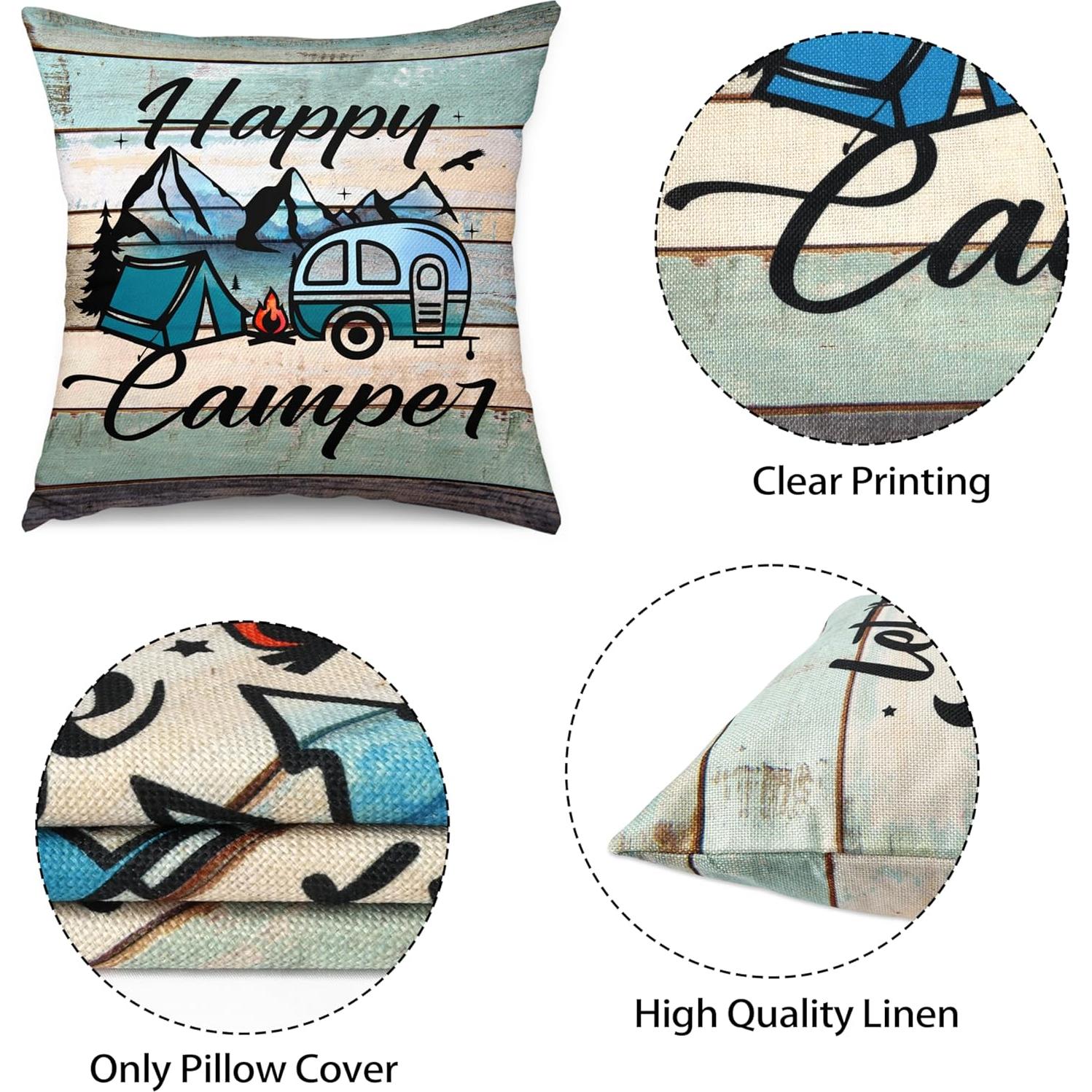Funda de Almohada Decorativa ReHeBaZi Happy Camper 45x45 cm - Set de 2