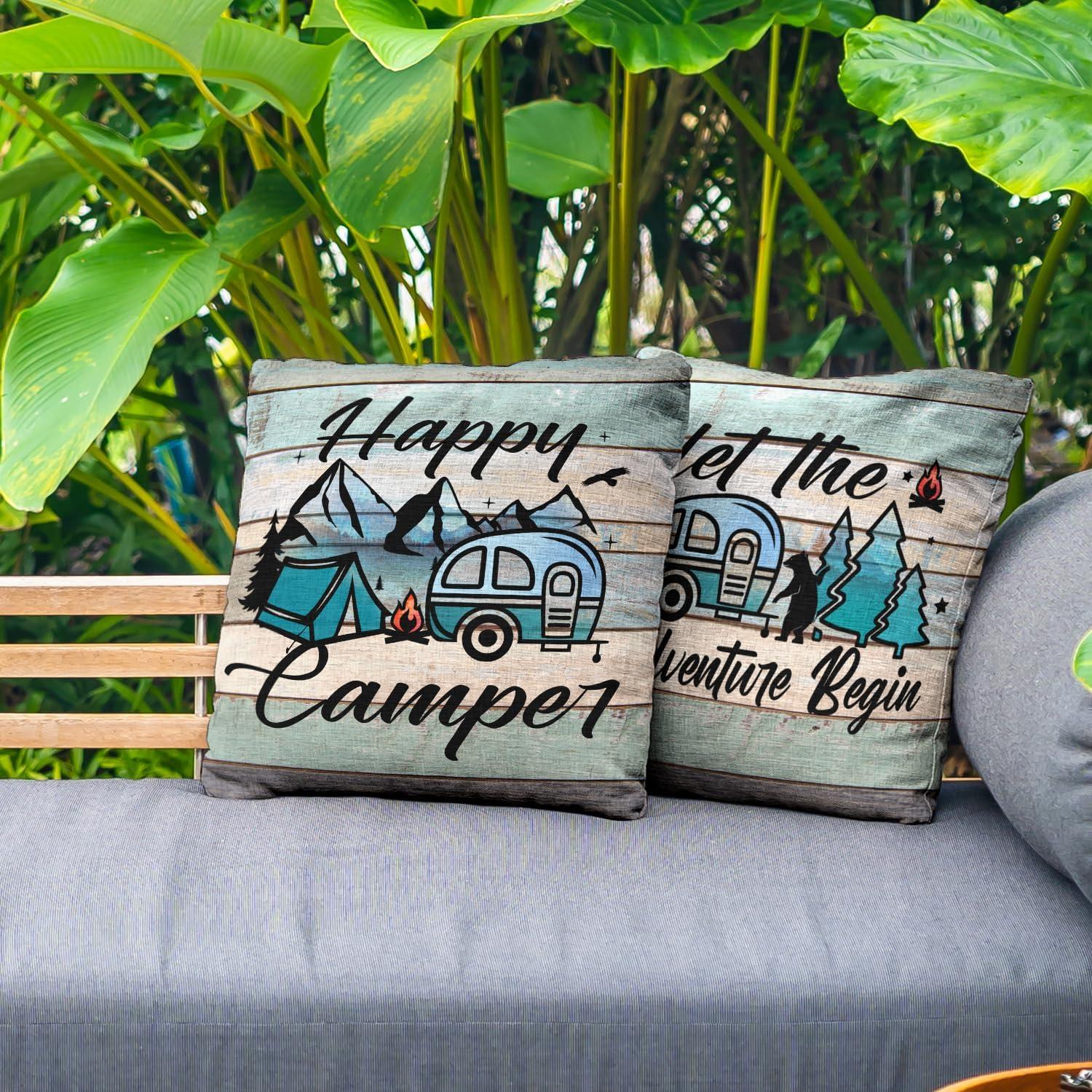 Funda de Almohada Decorativa ReHeBaZi Happy Camper 45x45 cm - Set de 2