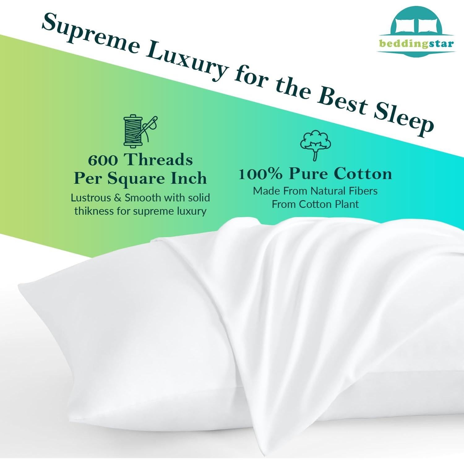 Funda de Almohada de Viaje Beddingstar 14x20 cm Algodón 600 Hilos