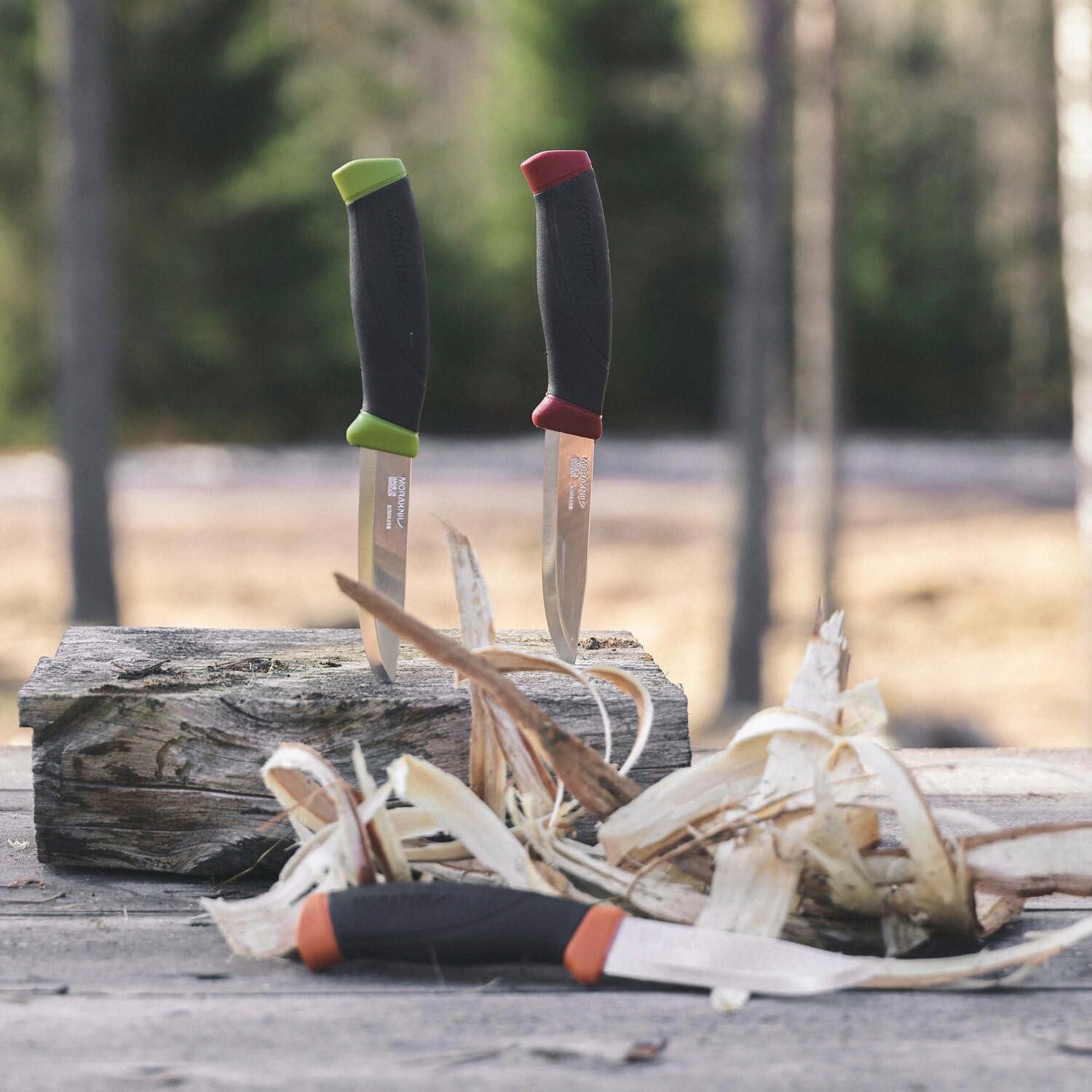 Companion (S) Stainless Steel Fixed-Blade Knife With Sheath, Olive Green, 4.1 Inch