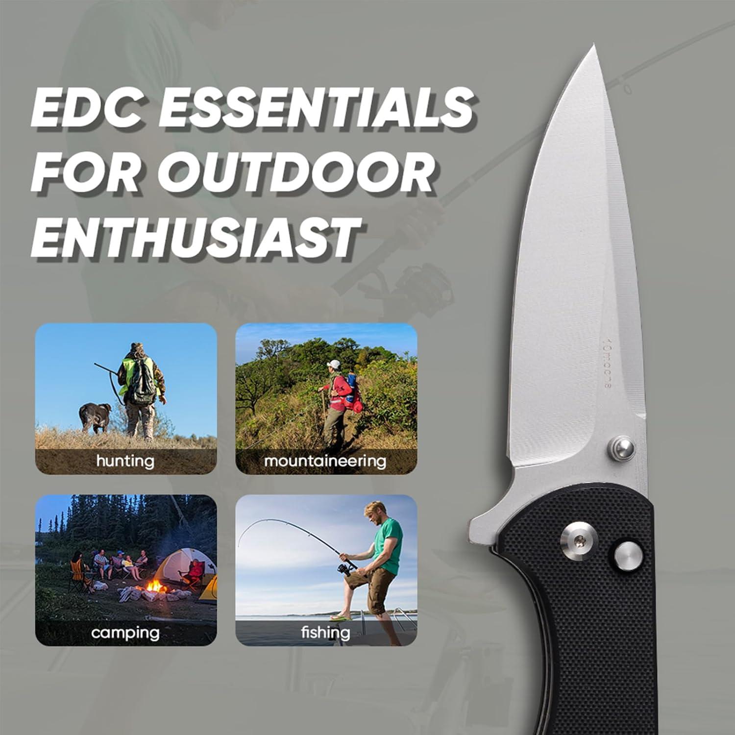 Pocket Knives with Clip, 8.27" Pocket Knife D2 Steel Blade G10 Handle, EDC Pocket Knives, Folding Pocket Knives for Men, Pocket Knives for Survival Camping Hiking, Great Gift Idea