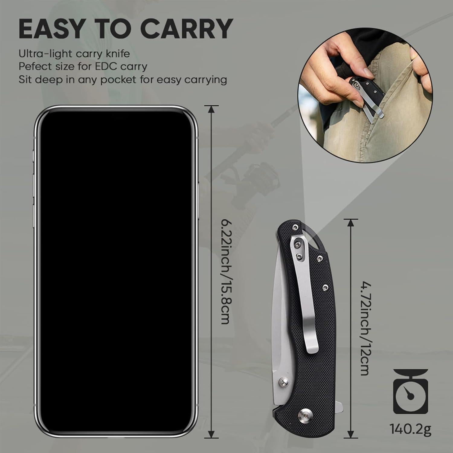 Pocket Knives with Clip, 8.27" Pocket Knife D2 Steel Blade G10 Handle, EDC Pocket Knives, Folding Pocket Knives for Men, Pocket Knives for Survival Camping Hiking, Great Gift Idea