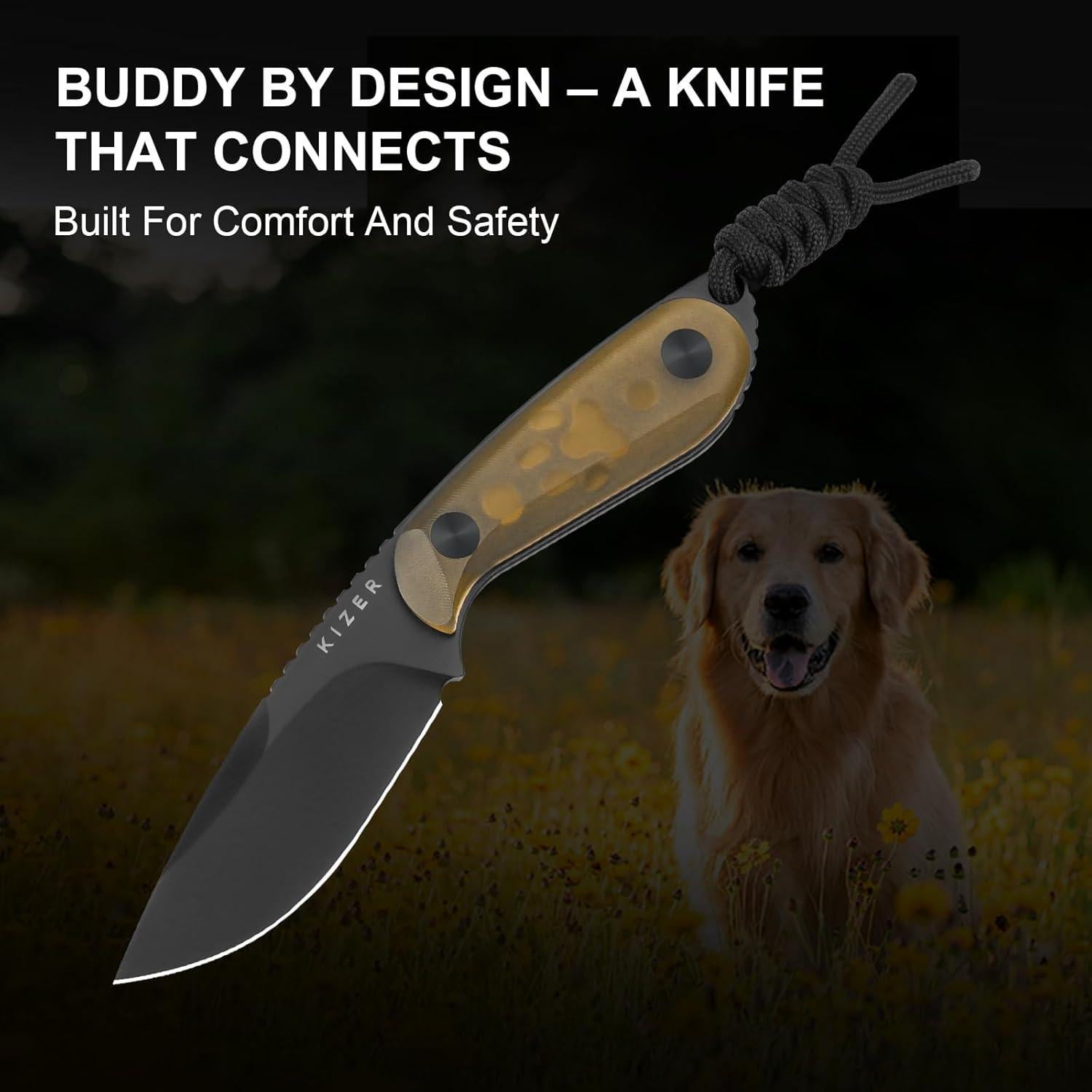 Cuchillo de Hoja Fija Kizer Buddy 7.6cm Nitro-V PEI Amarillo
