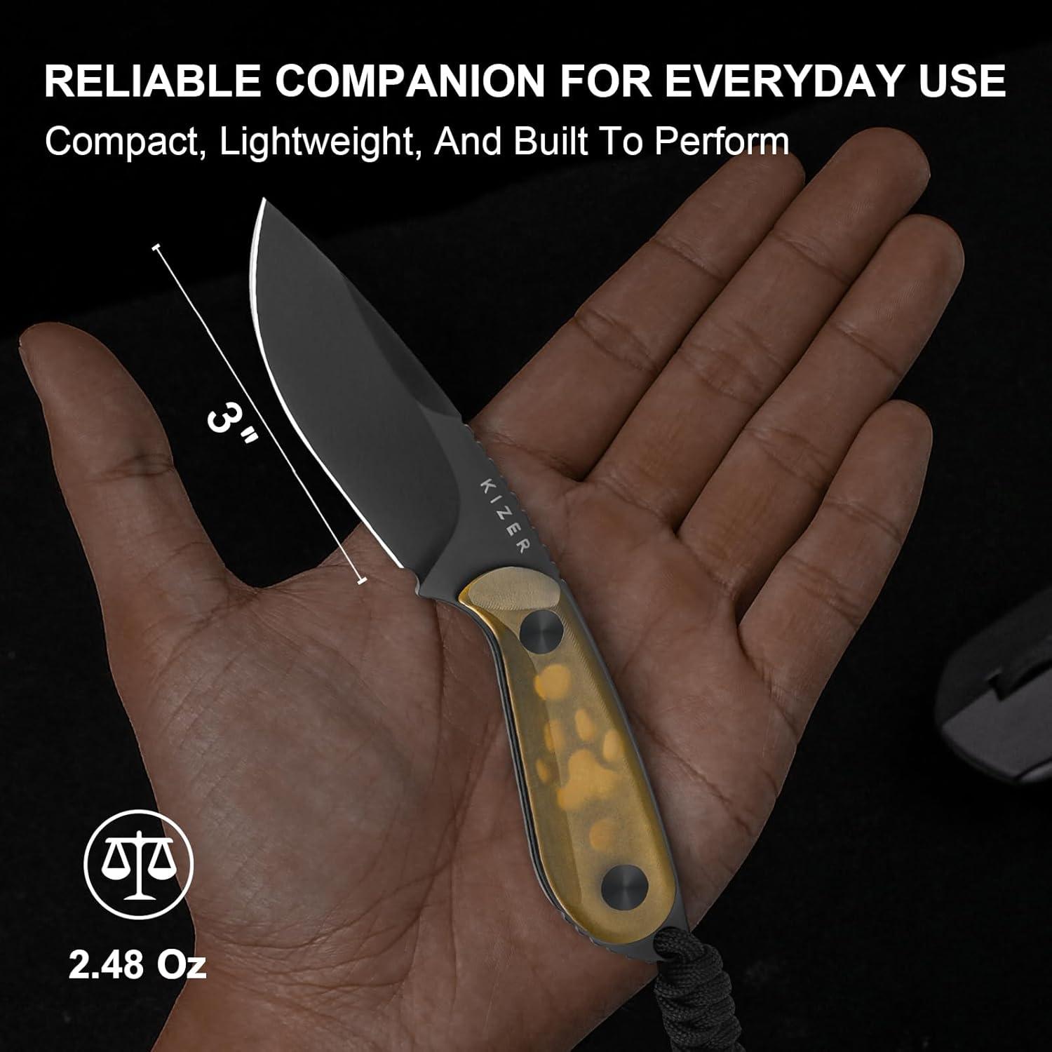 Cuchillo de Hoja Fija Kizer Buddy 7.6cm Nitro-V PEI Amarillo