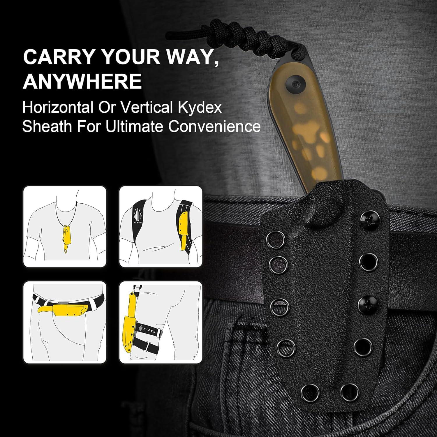 Cuchillo de Hoja Fija Kizer Buddy 7.6cm Nitro-V PEI Amarillo