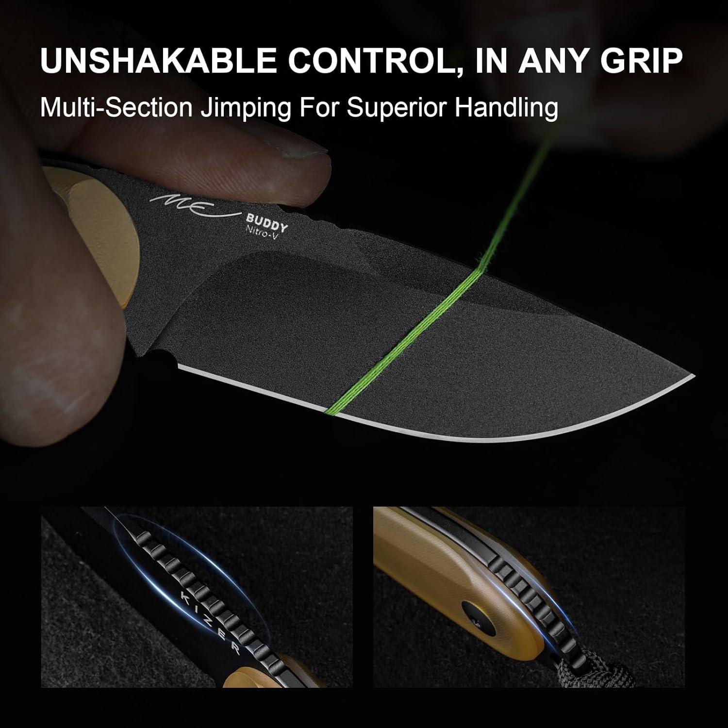 Cuchillo de Hoja Fija Kizer Buddy 7.6cm Nitro-V PEI Amarillo