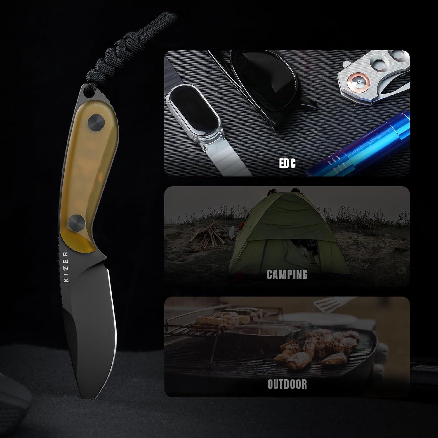 Cuchillo de Hoja Fija Kizer Buddy 7.6cm Nitro-V PEI Amarillo