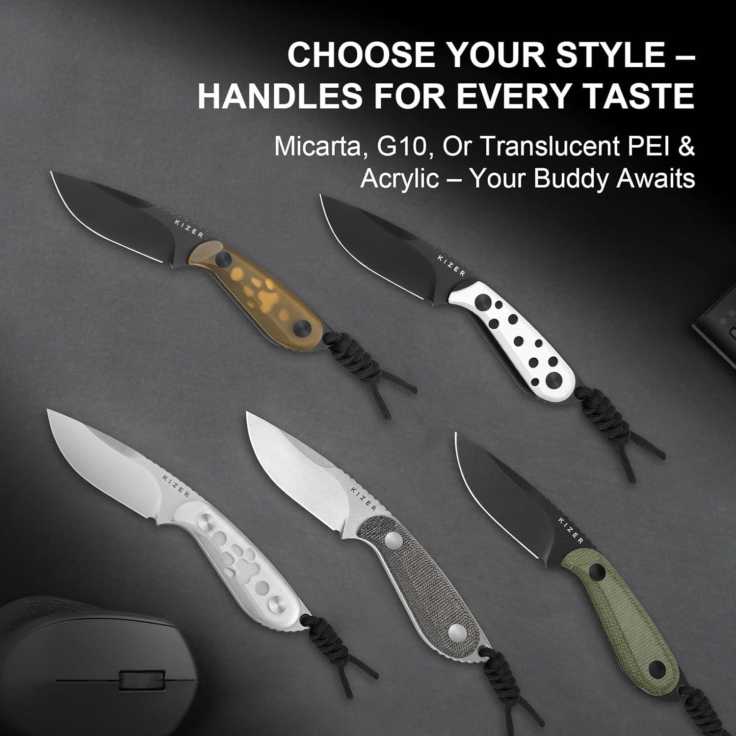 Cuchillo de Hoja Fija Kizer Buddy 7.6cm Nitro-V PEI Amarillo