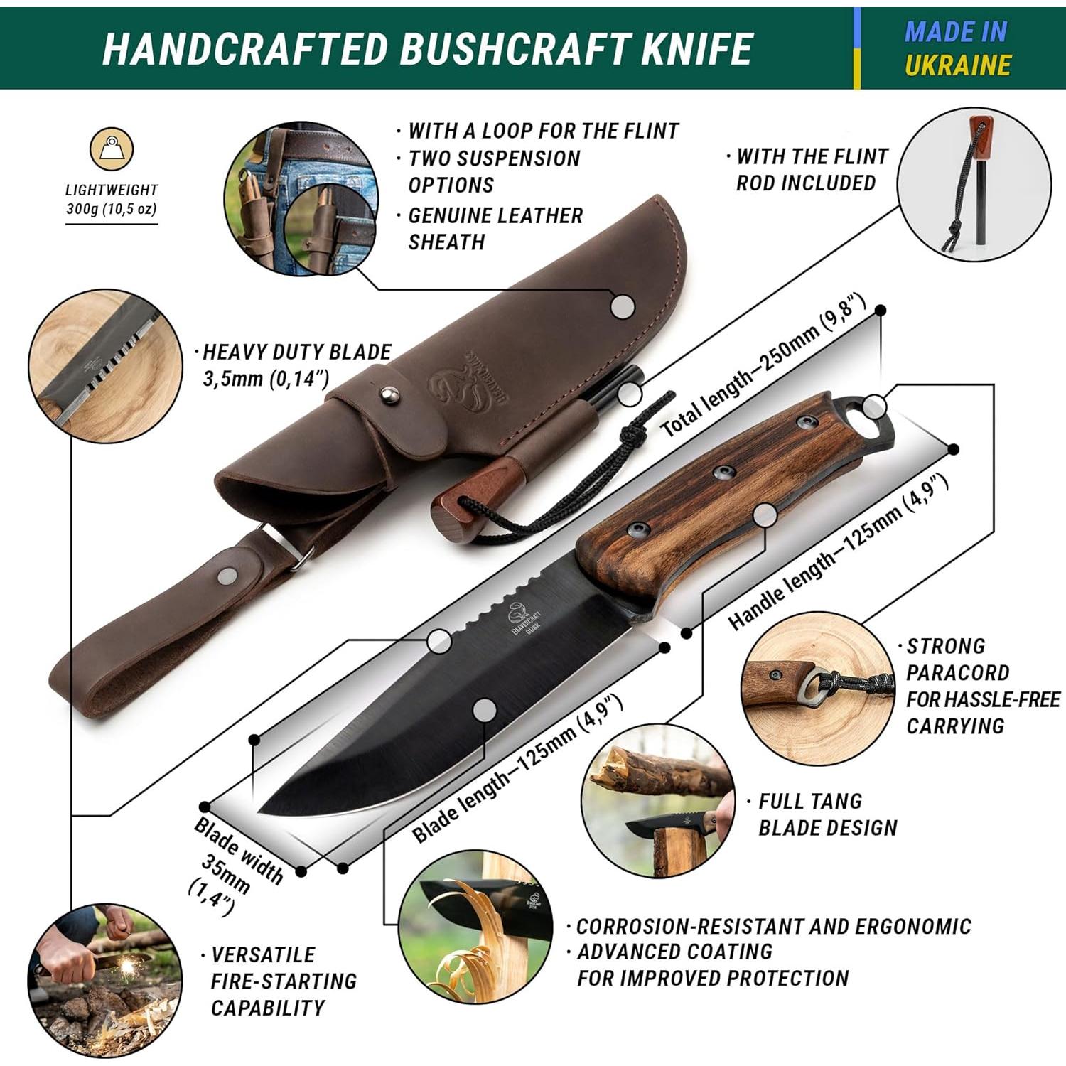 Cuchillo de Supervivencia BeaverCraft BSH4F con Funda y Varilla