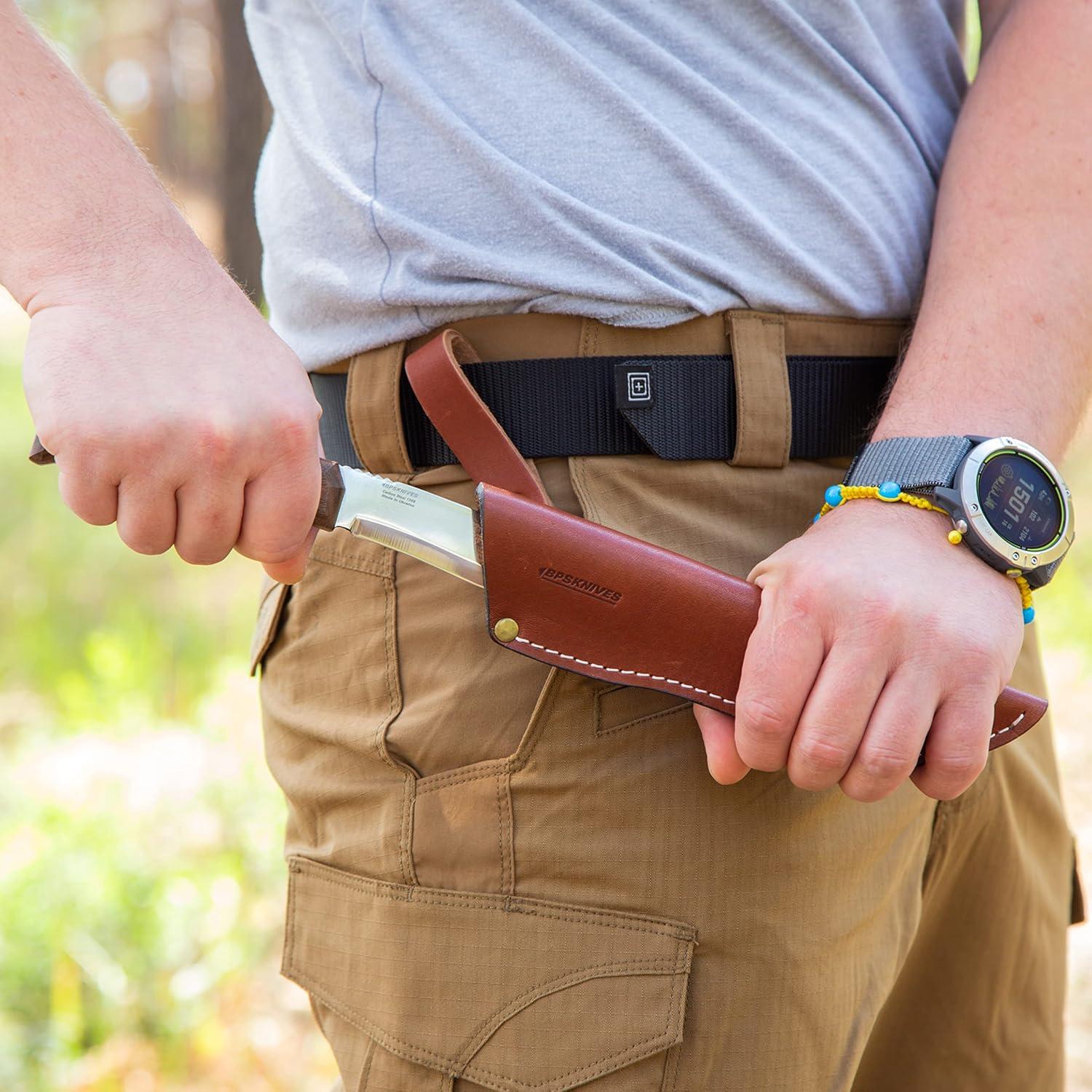 Cuchillo de Caza BPS HK1S de Acero Carbono con Funda de Cuero